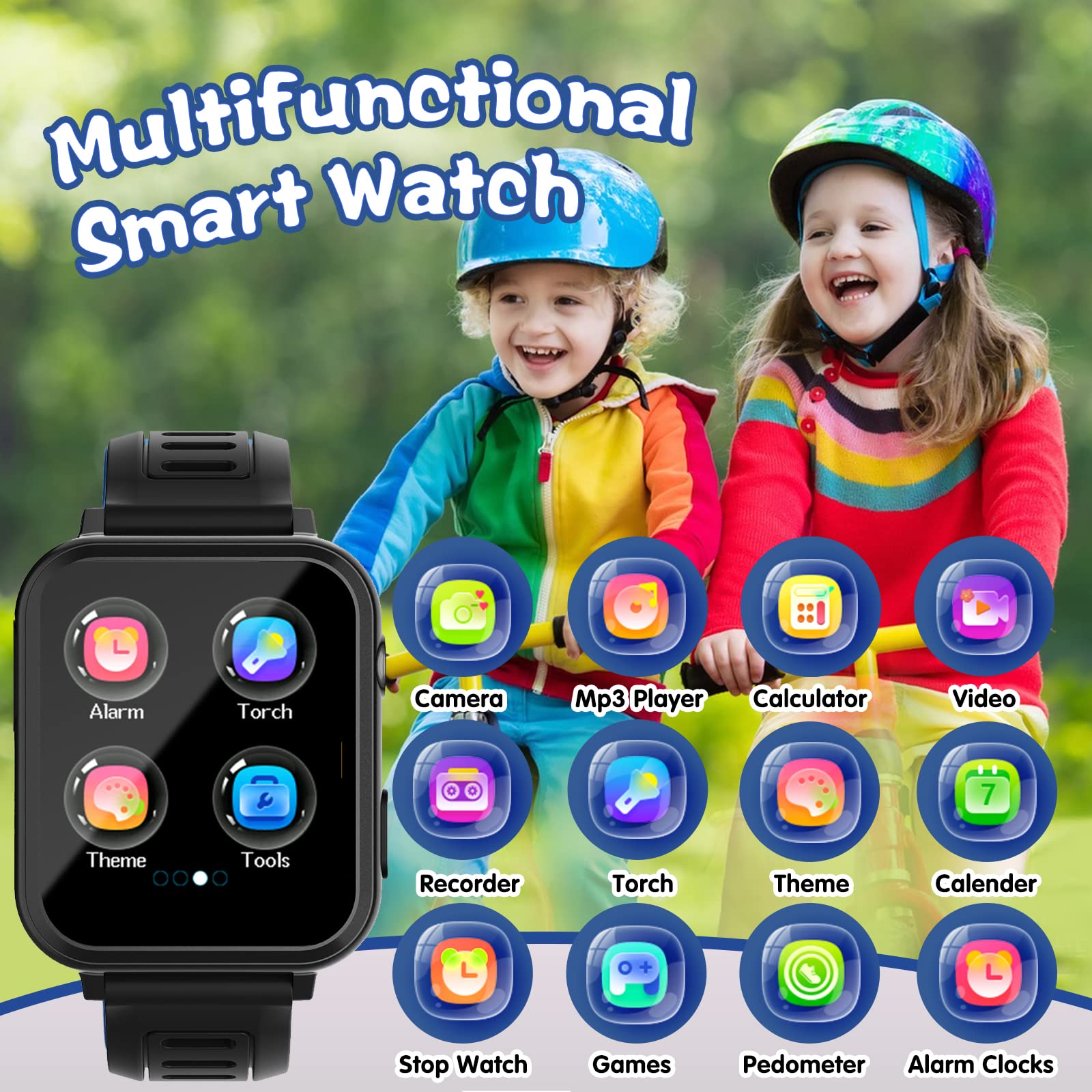 Sedzofan Smart Watch For Kids With 24 Puzzle Games Hd Touch Screen Camera Music Player Pedometer Alarm Clock Calculator Flashlig