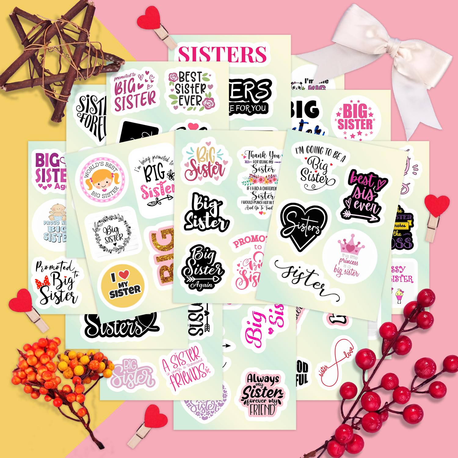 Big Sister Stickers For Water Bottle And Laptop   Big Sister Party Favors & Decorations, Waterproof Vinyl Decals, Sibling And Fa