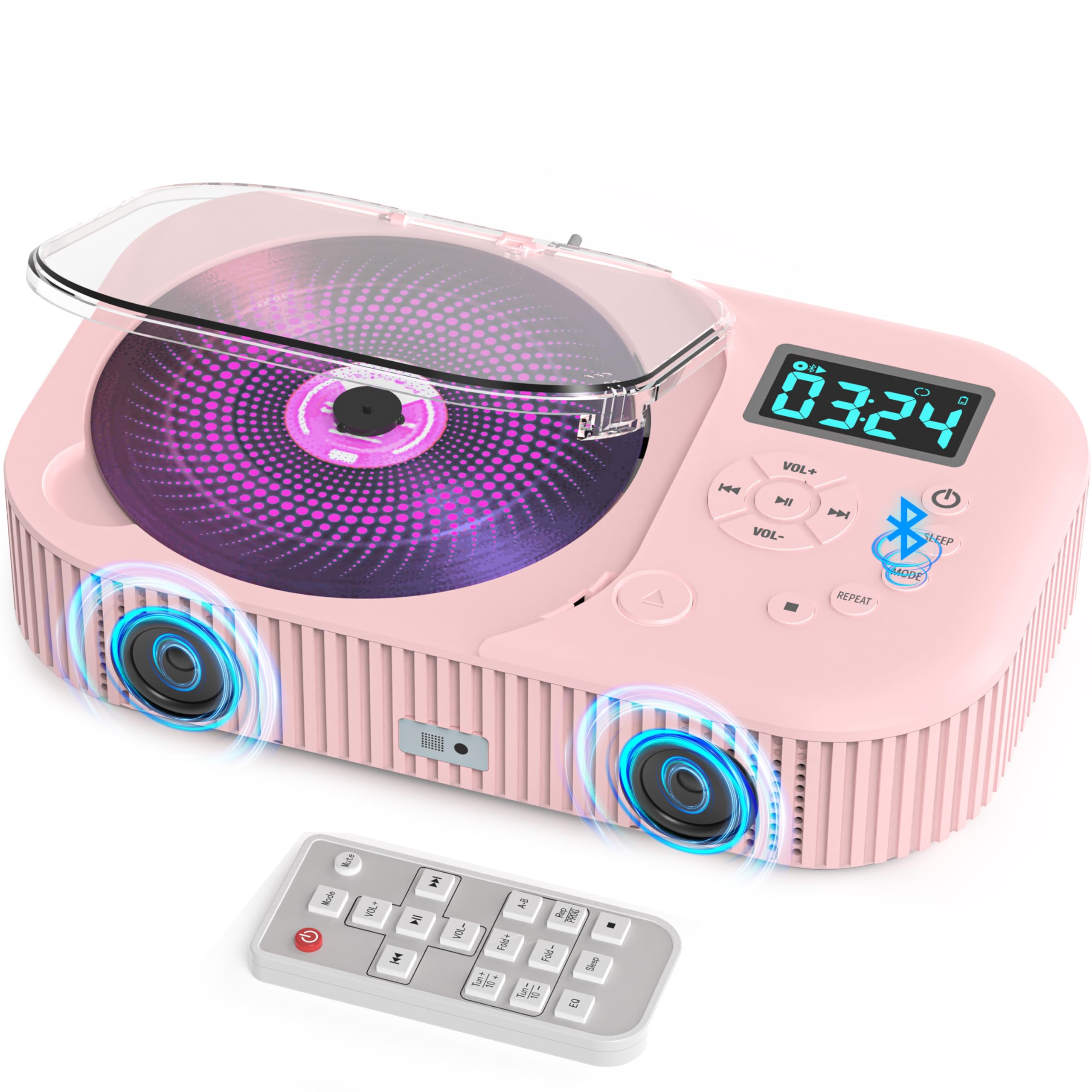 Pink Cd Player With Bluetooth 5.3 & Anti Skip, Portable Cd Player For Kids & Home, 2000Mah Rechargeable, Fm Radio/Usb/Aux, Sleep Timer & Gift Bundle � Hifi Sound & Remote Control