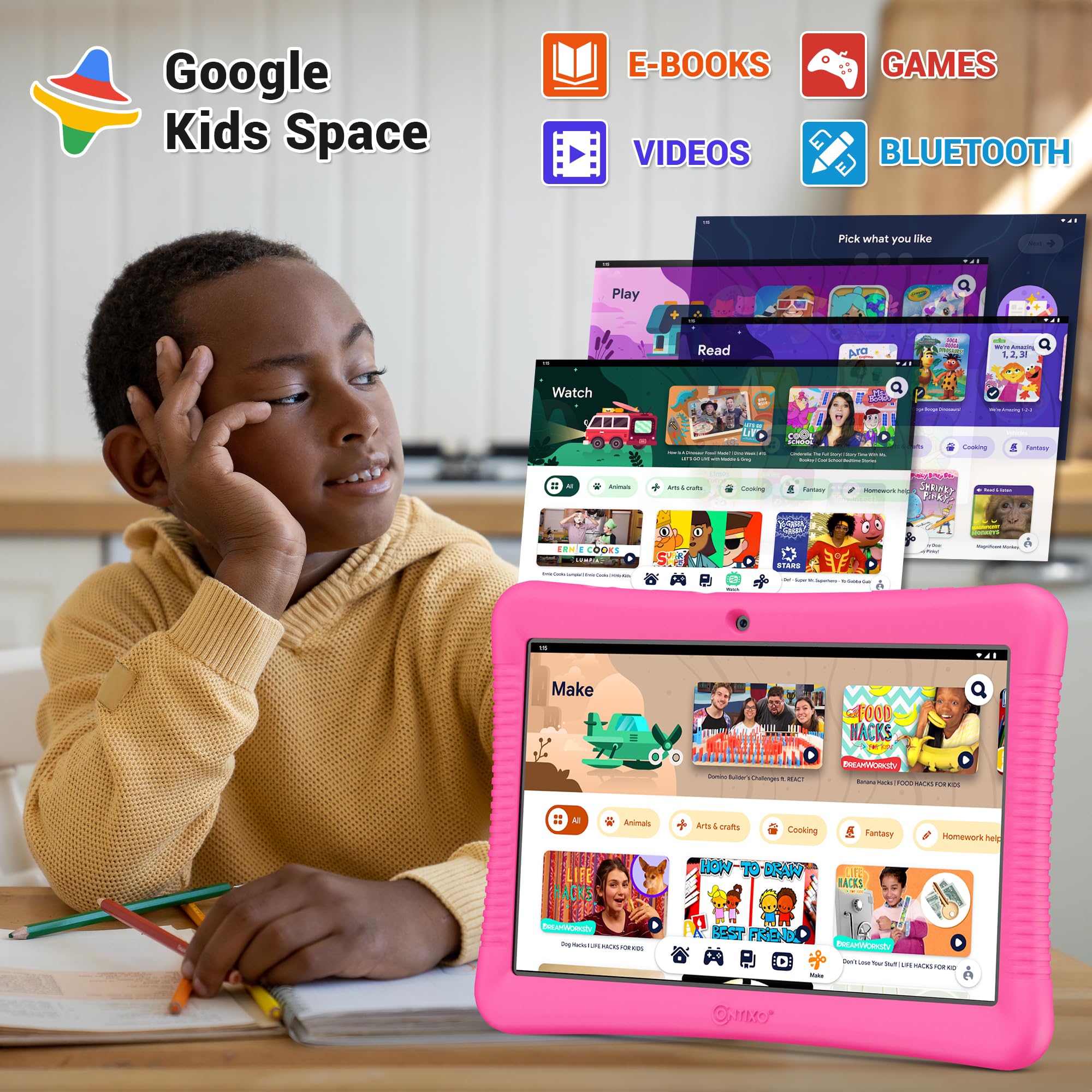 Contixo 10' Android Kids Tablet 32Gb, Includes 80+ Disney Storybooks & Stickers, Parental Controls, Kid Proof Case With Kickstand & Stylus, (2024 Model)   Pink