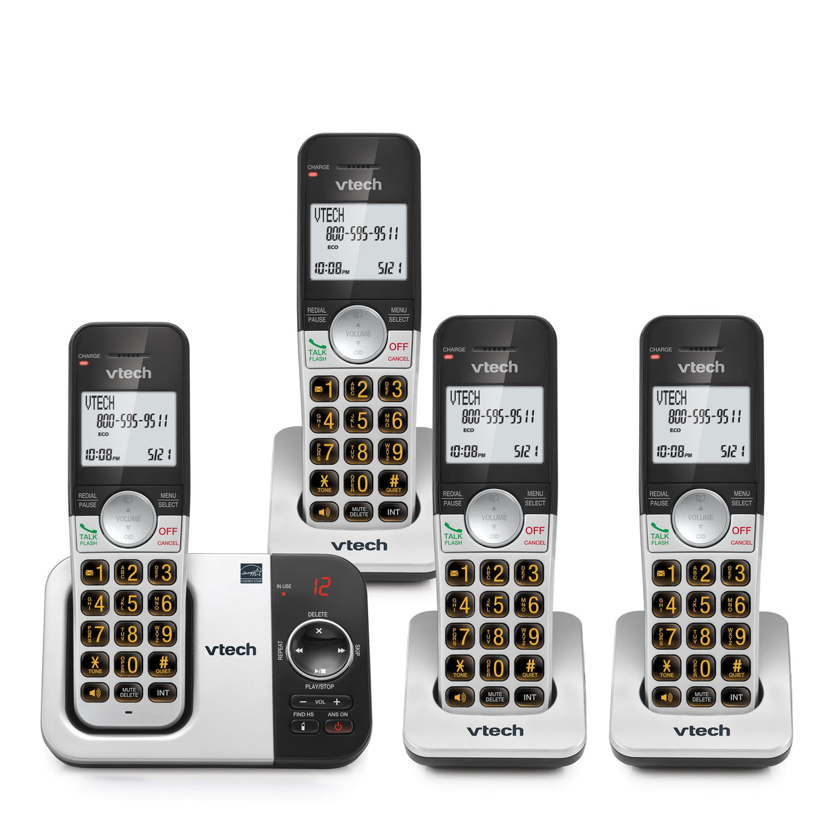 Vtech Cordless Phone With Answering Machine 4 Handset   With Big Buttons Full Duplex Speakerphone Caller Id Last 10 Number Redia