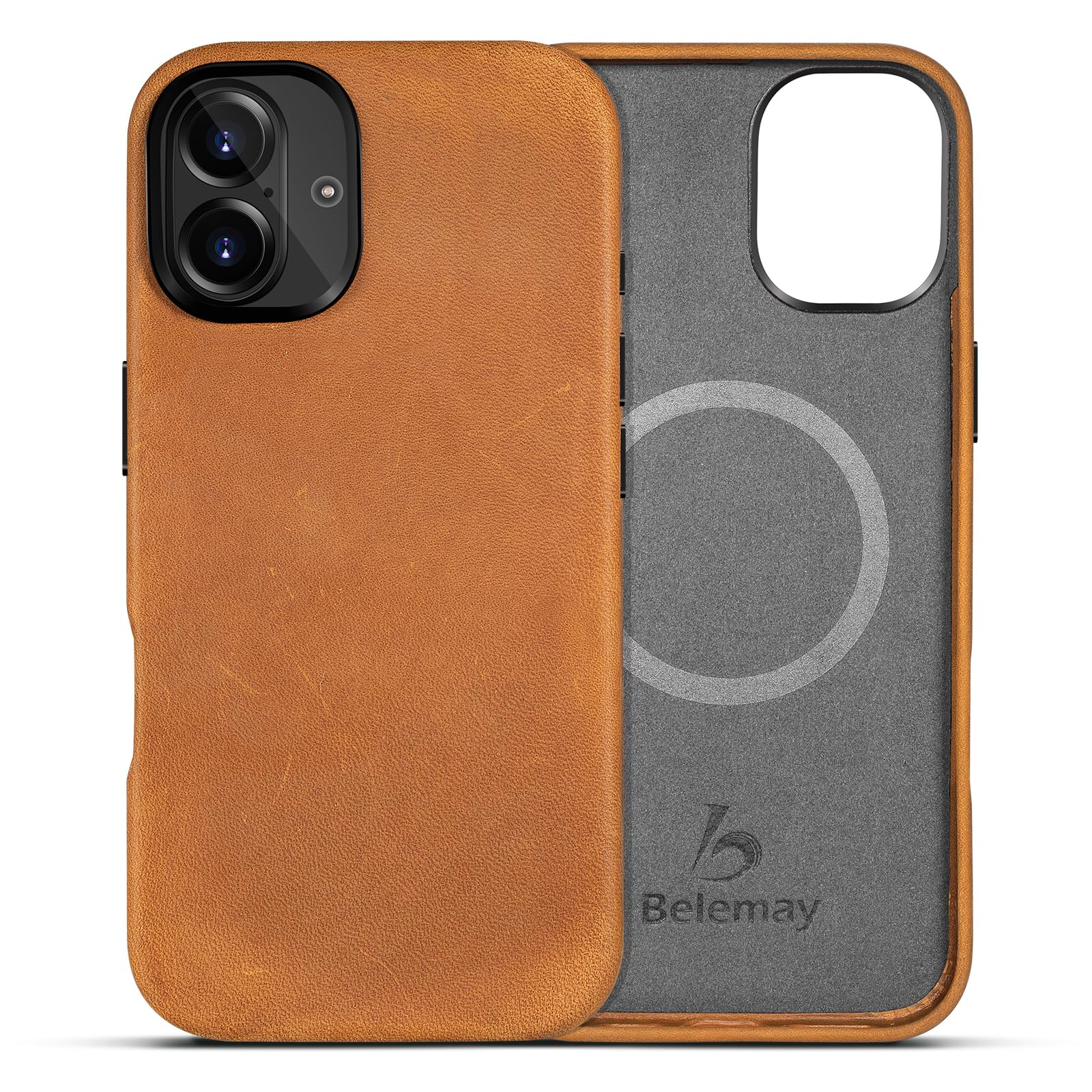 Belemay Compatible With Iphone 16 Plus Leather Case, Compatible With Magsafe, Premium Crazy Horse Leather [Vintage Aesthetic] Co