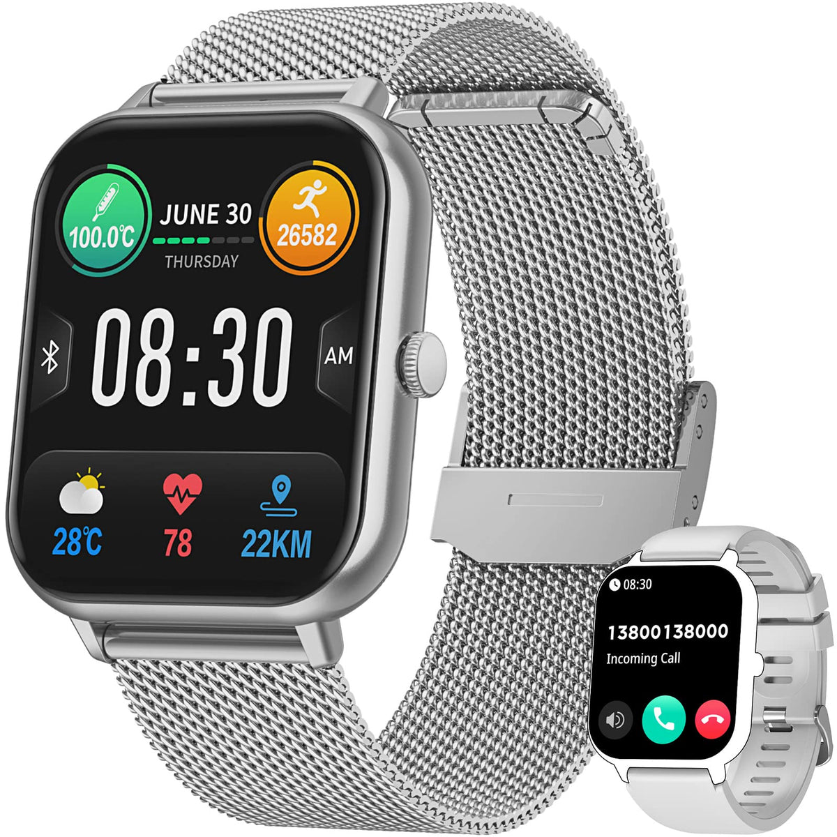 Smart Watch For Men Women Fitness: 1.83 Inch Bluetooth Call Smartwatch With Blood Oxygen Blood Pressure Monitor Compatible With