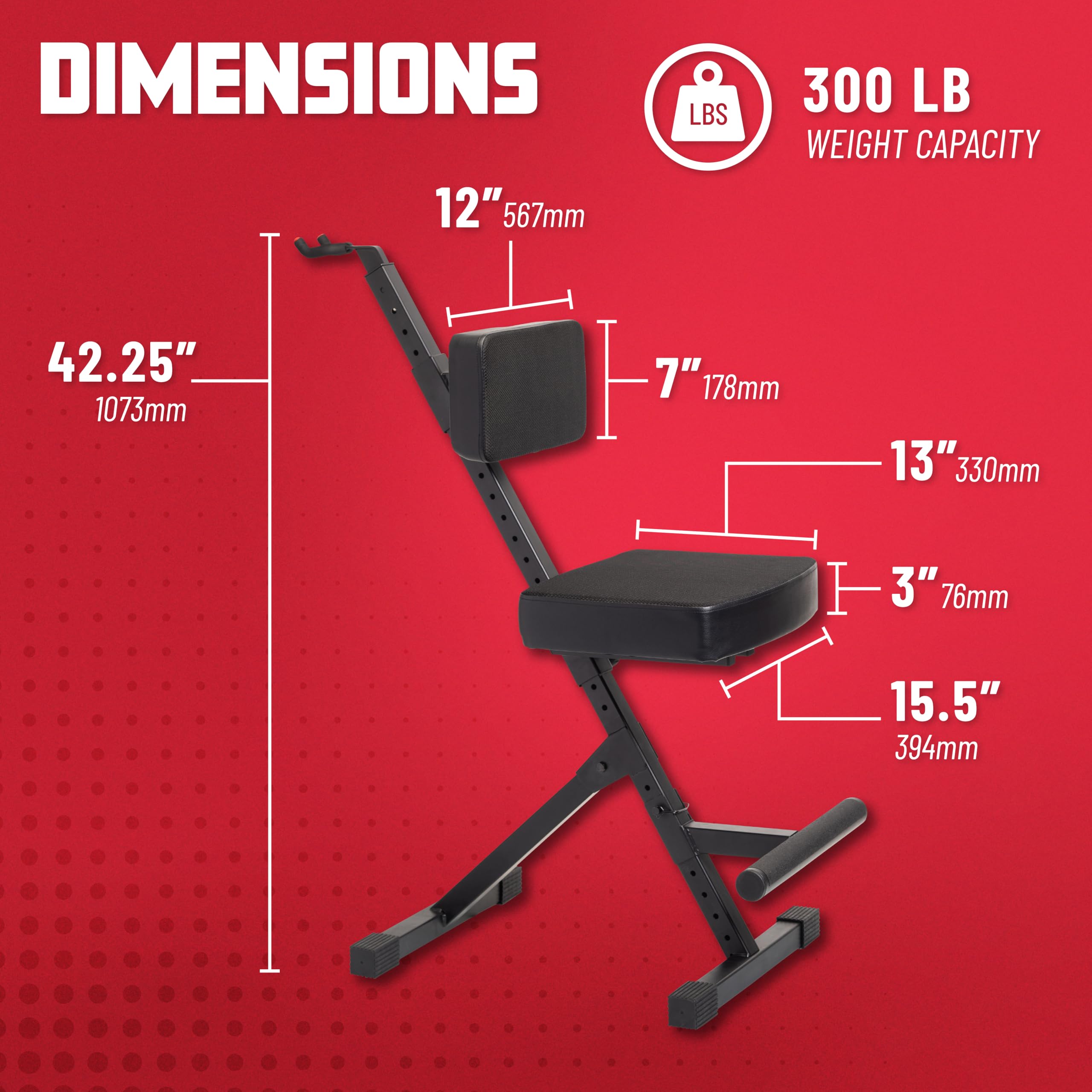 Gator Frameworks Deluxe Guitar Seat With Adjustable Padded Backrest And Cushion, Rear Guitar Hanger Holds Both Acoustic And Elec