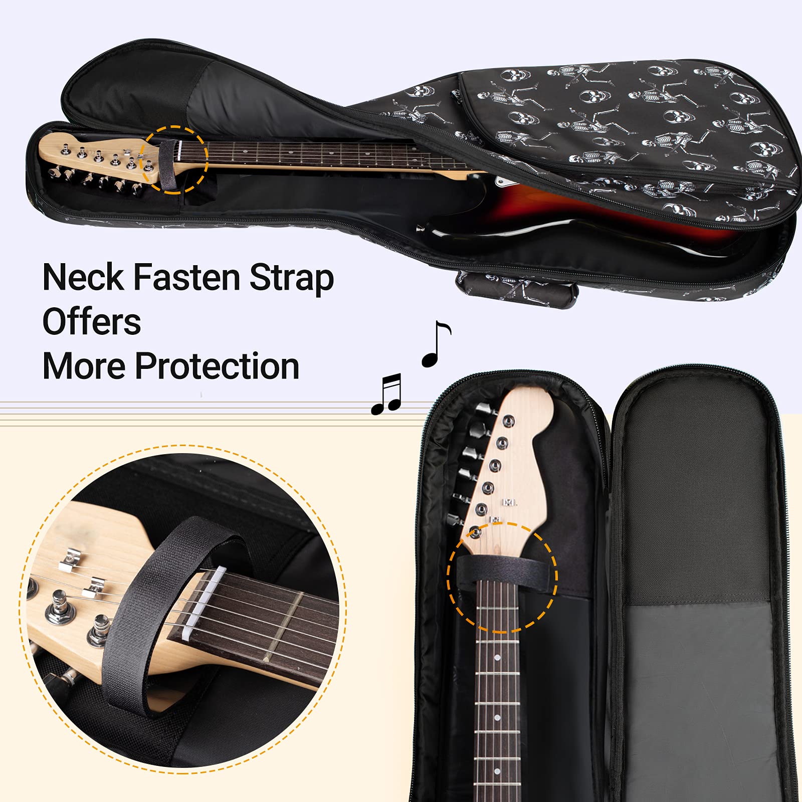 Cahaya Electric Guitar Gig Bag Printing Soft Guitar Case 8Mm Padding Guitar Bag Backpack With Handle Loop Halloween Skeleton Cy0