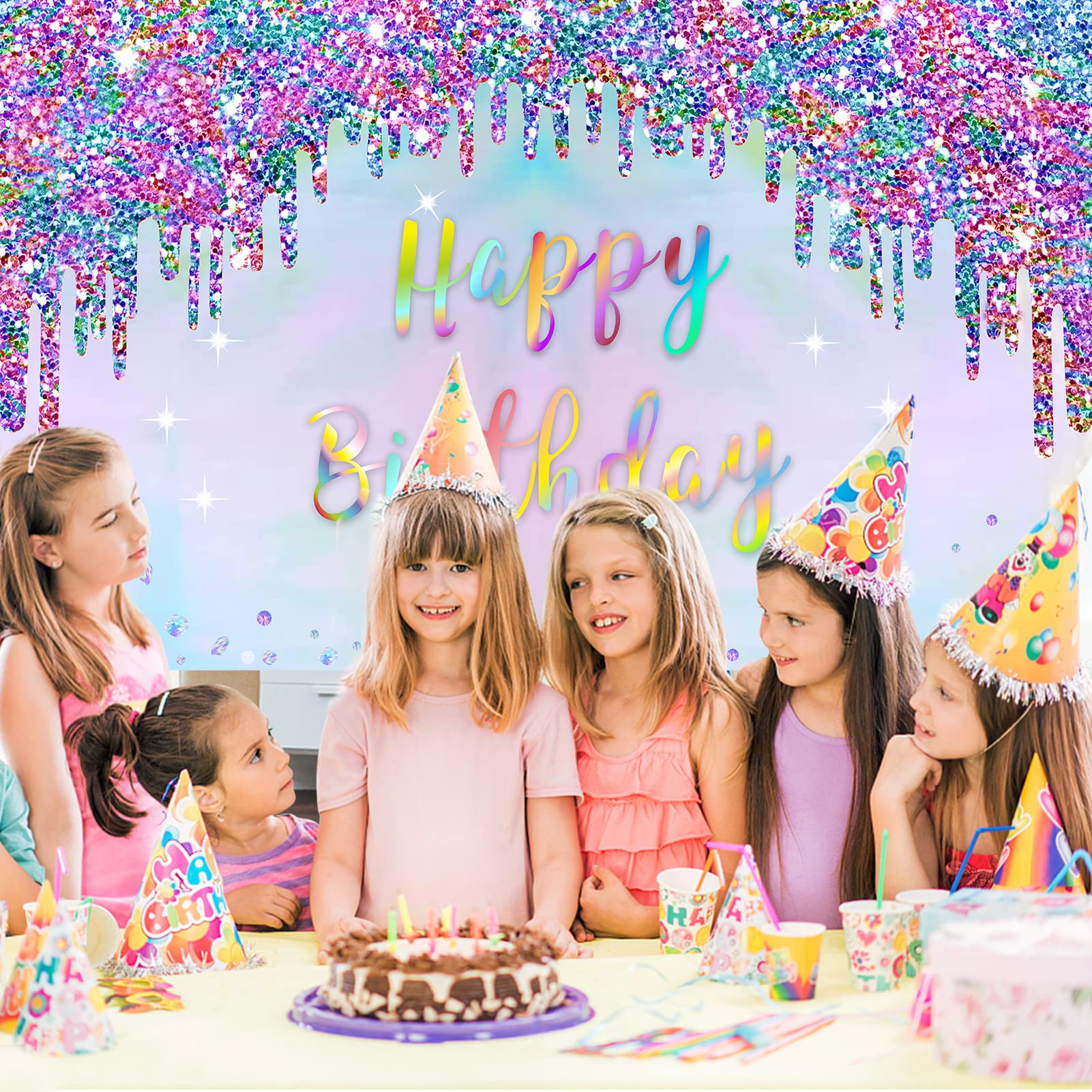 Iridescent Party Supplies Holographic Birthday Banner Decorations, Rainbow Happy Birthday Sign, Colorful 1St 10Th 16Th 21St 30Th
