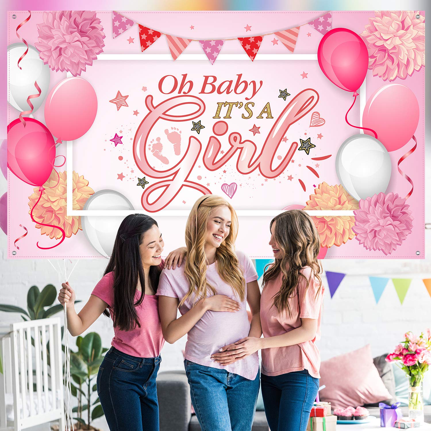 Blulu Baby Shower Party Backdrop Decorations, Large Durable Fabric Made Baby Shower Banner Backdrop Photo Booth Background For B