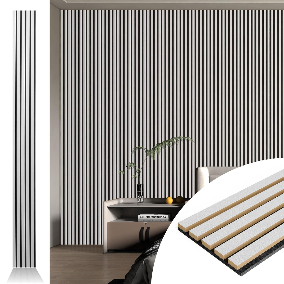Art3D 4Pcs 107 X 8In Slat Acoustic Panel For Wall And Ceiling, 3D Fluted Sound Absorbing Panel With Wood Finish, Brushed Silver