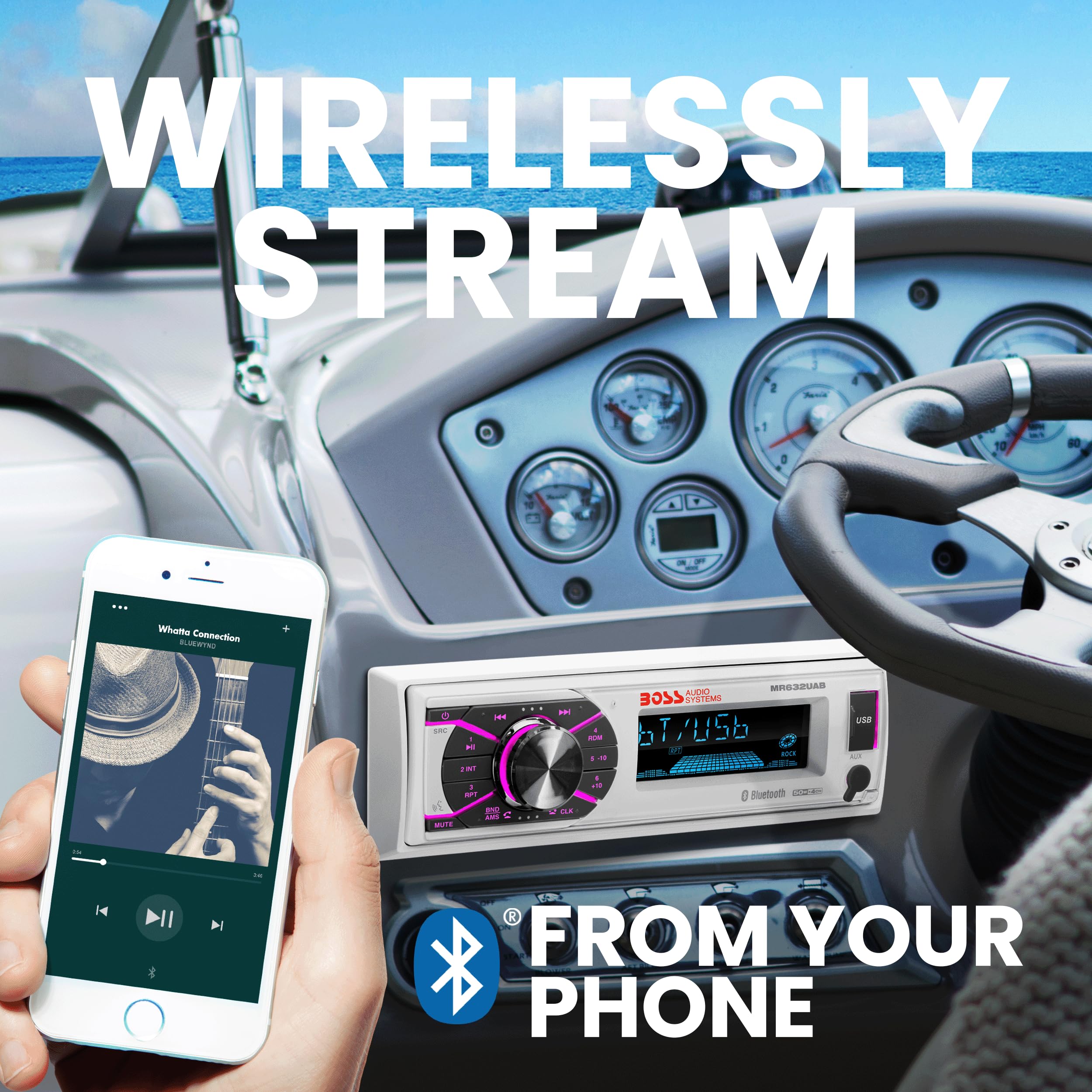 Boss Audio Systems Mr632Uab Marine Receiver   Weatherproof, Bluetooth Audio And Hands Free Calling, Usb, Mp3, Am/Fm, Aux In, No