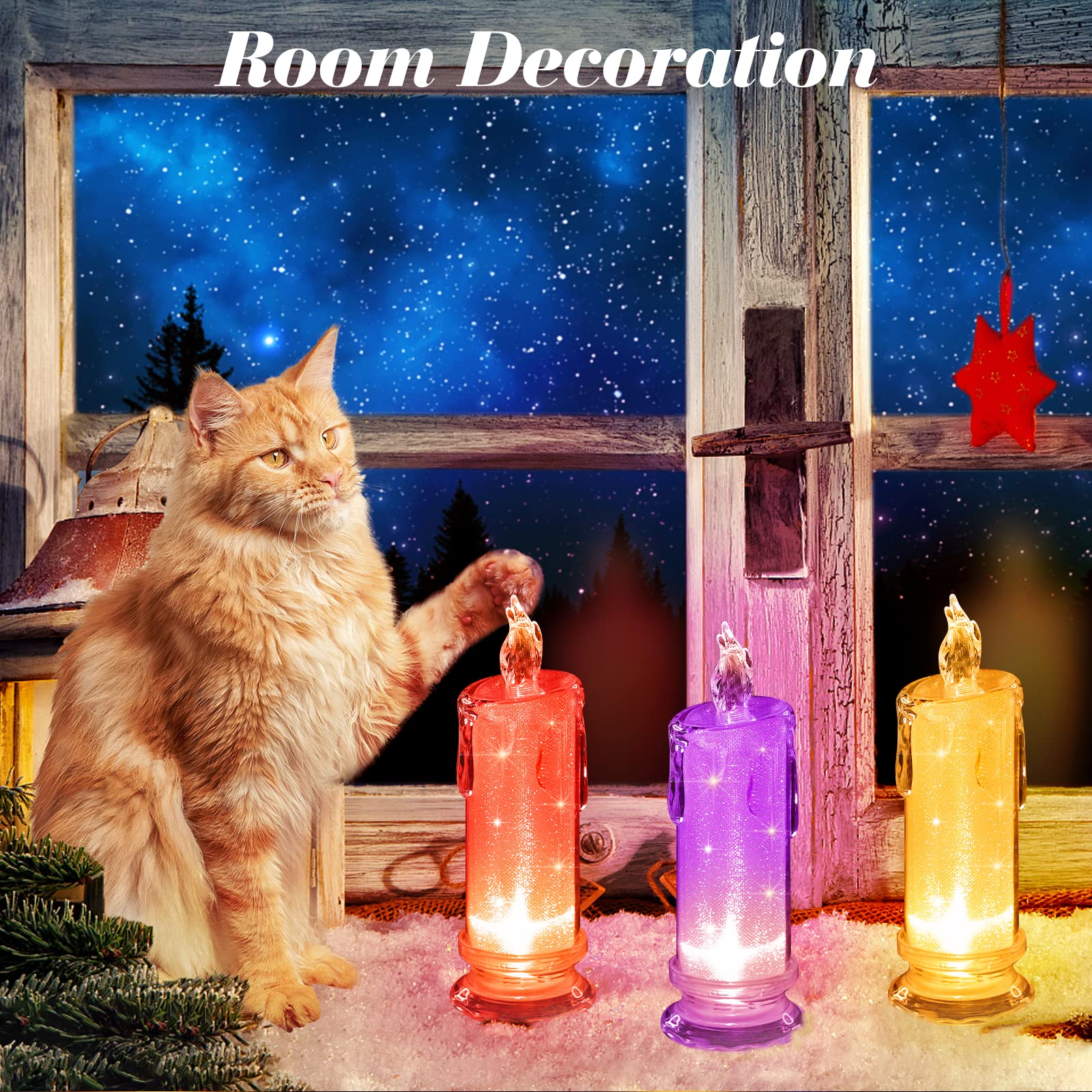 Haidoliang 2Pcs Green Led Flameless Candles (D:2.5'' X H:7''),Led Pillar Candles, Battery Included, Velas Artificiales Para Deco