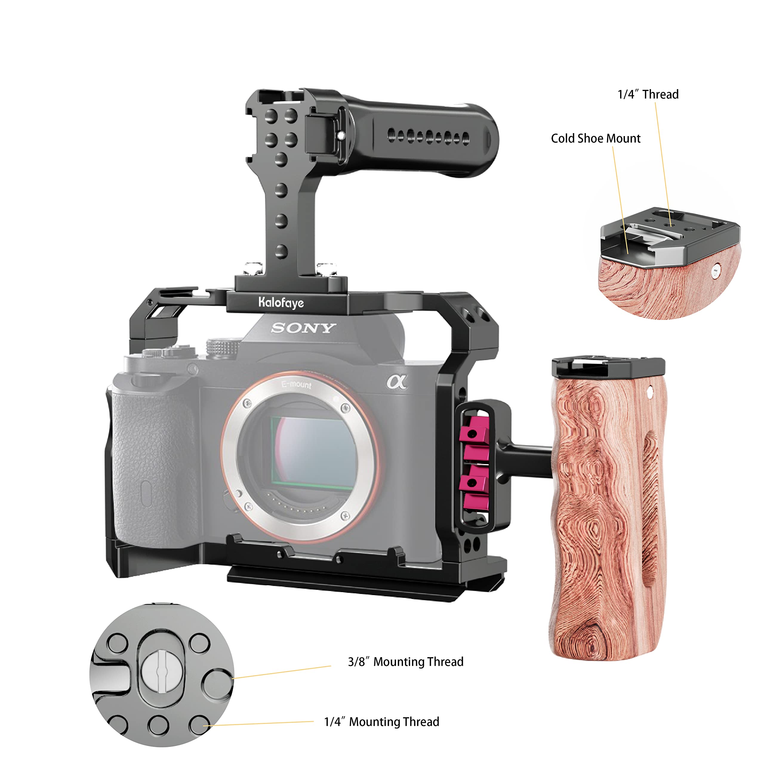 Kalofaye Aluminum Alloy Camera Cage Kit Replacement For Sony A7 M3 /Ariii / A7Iii / A7Ii / A7Sii / A7Rii With Top Handle Grip Wo