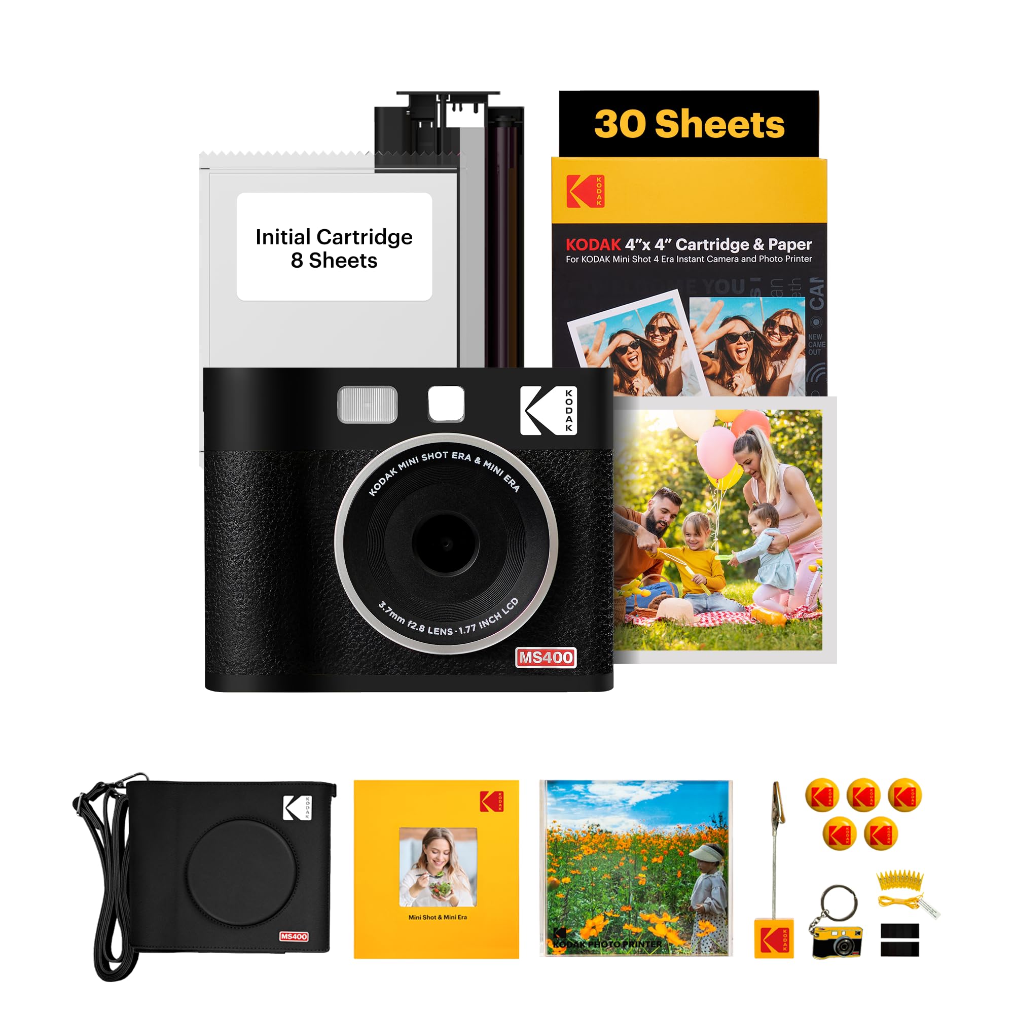 KODAK Mini Shot 4 ERA 4PASS 2-in-1 Instant Camera and Photo Printer (4x4) (Black, Camera + 70 Sheets + Gift Accessories)