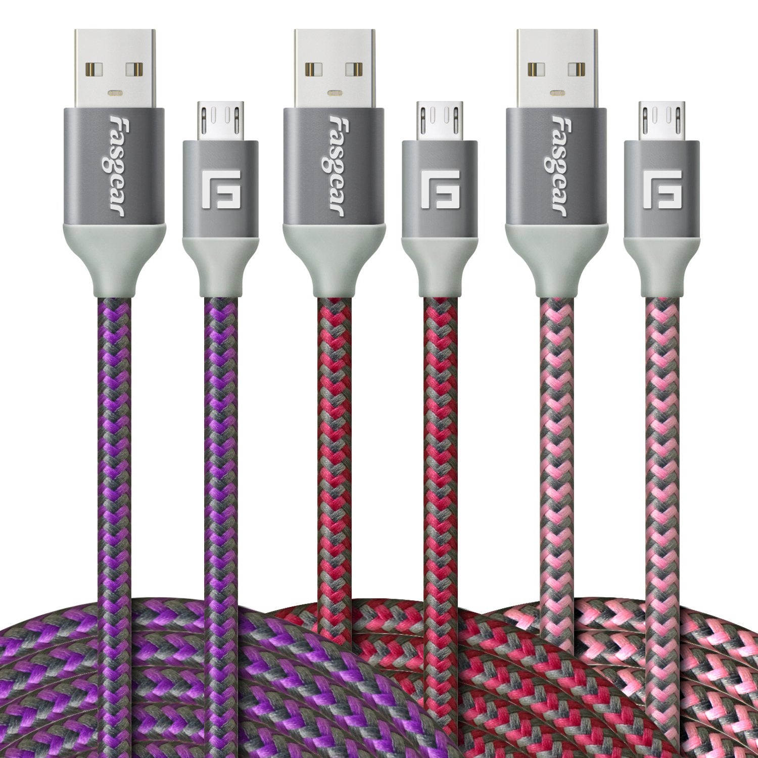 Fasgear PS4 Controller Charger Cable 10ft Long Micro USB Cable 3 Pack Nylon Braided USB 2.0 Data Sync USB A Micro USB Cord Compa