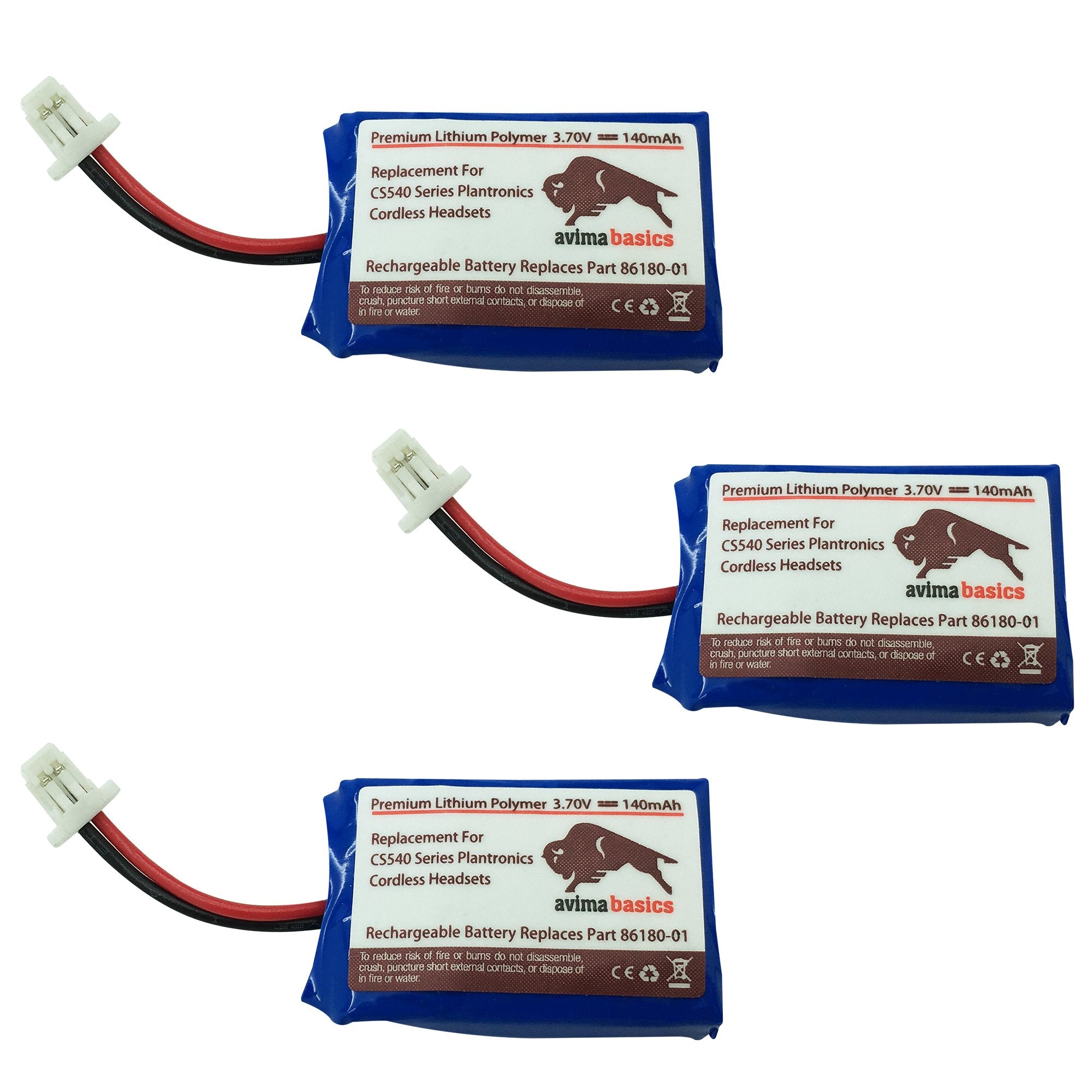 Cs540 Battery, Premium Quality Replacement Rechargeable 140Mah 3.7V Battery For Plantronics Cs540, Cs540A Cs540 Xd And C054 Wireless Headsets 86180 01 Pl 86180 01 & 84479 01 (Blue 3 Pack)