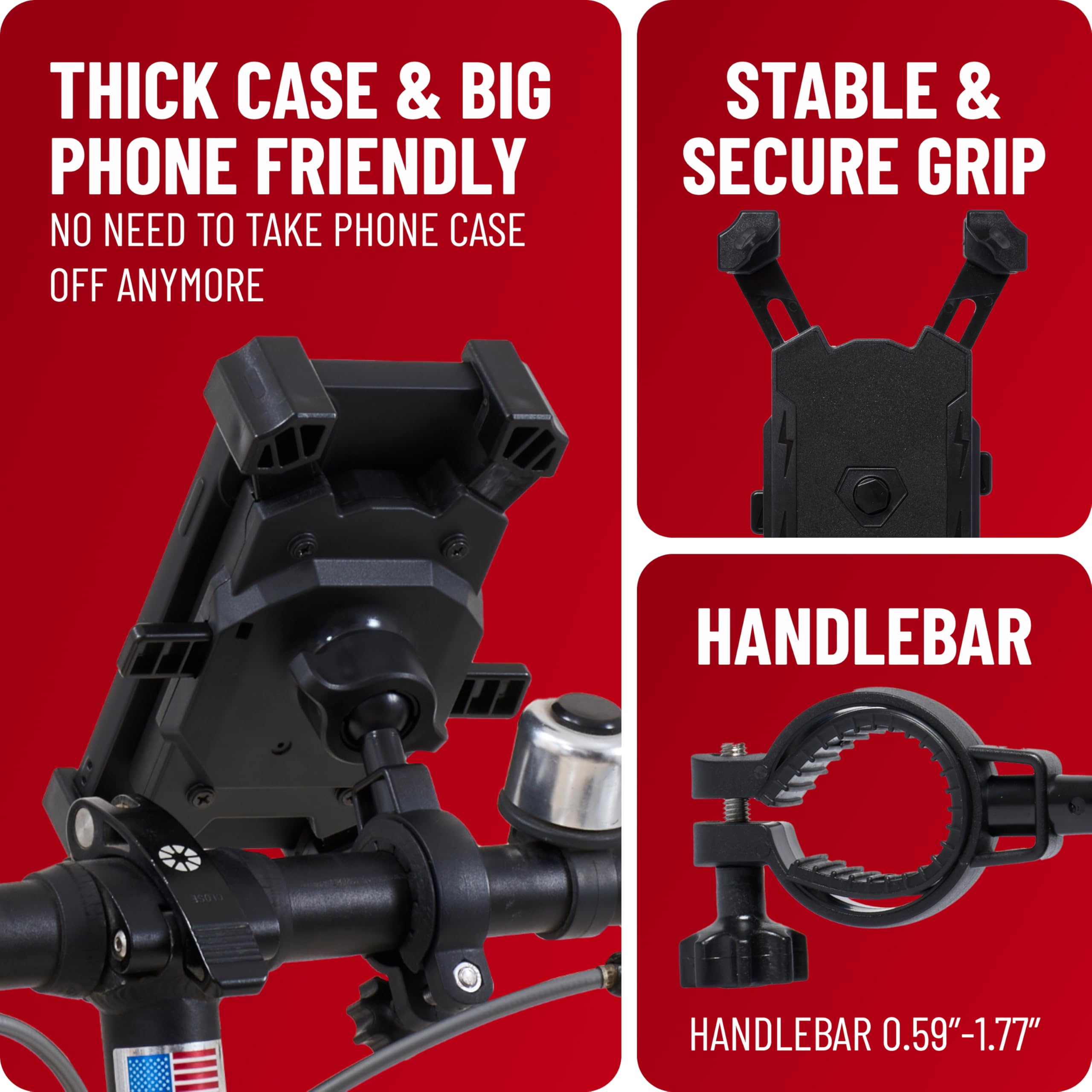 Pro Bike Tool Bike Phone Holder Mount - Double Lock Switch For Sport Cycling - Grey Red Motorcycle Handlebar Phone Mount - Secur