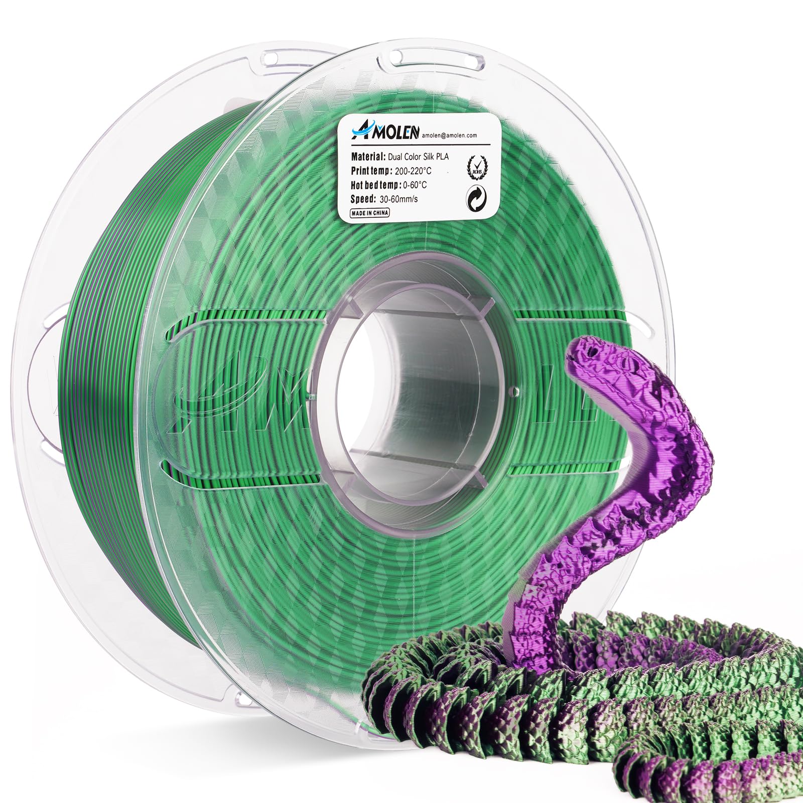 Amolen Silk Pla 3D Printer Filament, Dual Color Purple Green Pla 1.75Mm, Shiny Color Change Filament 3D Printing Pla Filament Fo