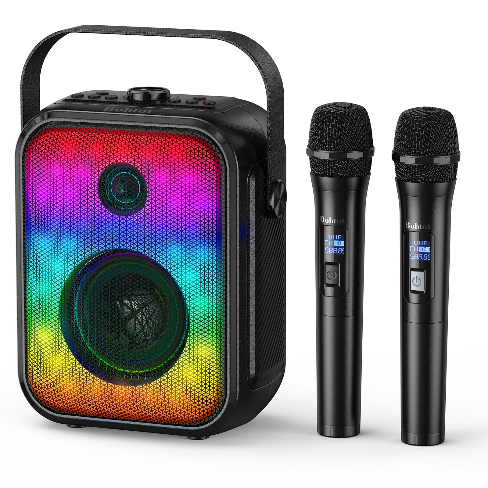 Karaoke Machine, Portable Bluetooth Speaker with 2 Wireless Karaoke Microphones, Karaoke Machine for Adults Kids with Subwoofer,
