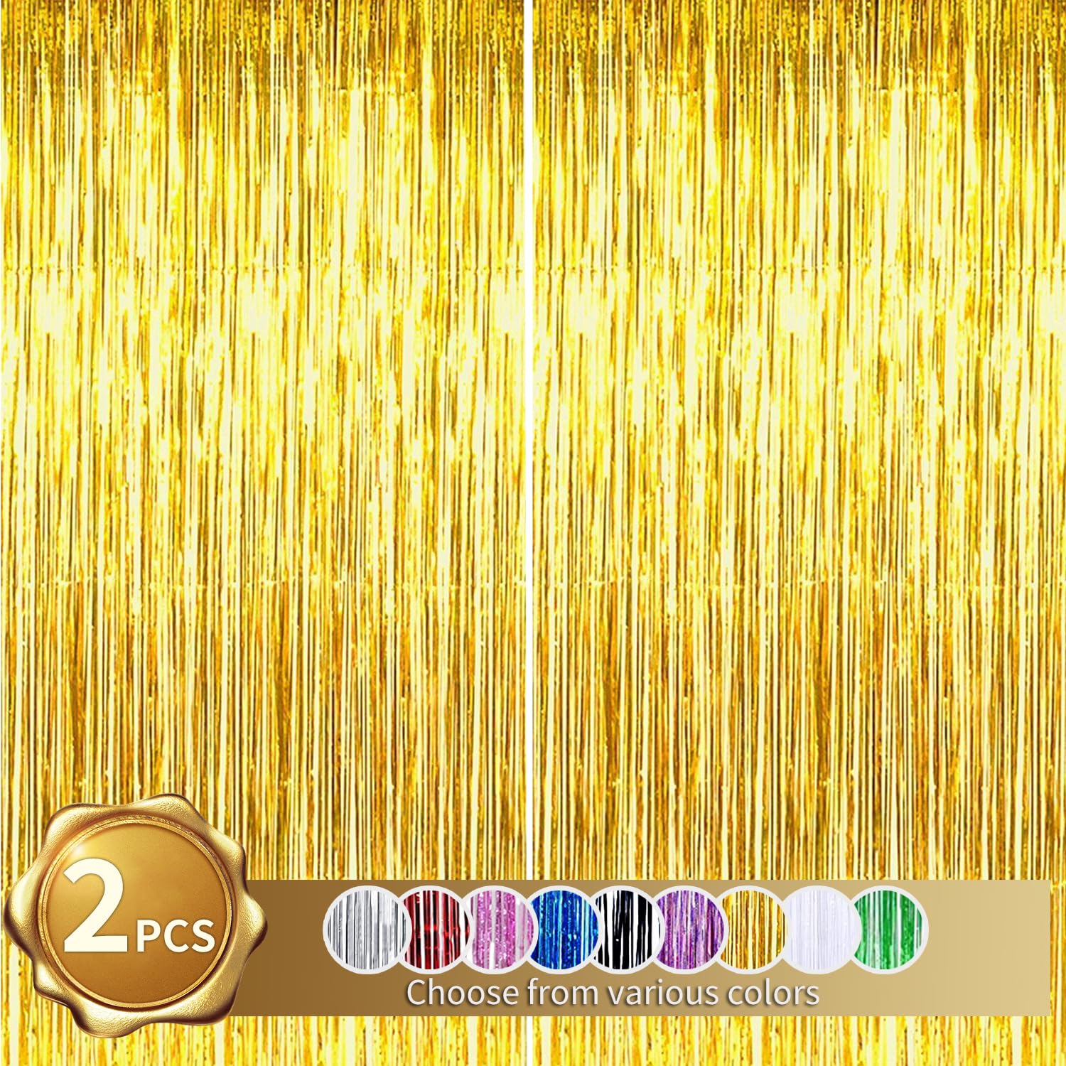 Beishida 2 Pcs Gold Door Streamers Tinsel Curtain Party Streamers Backdrop Fringe Foil Wall Background For Birthday Halloween Ch