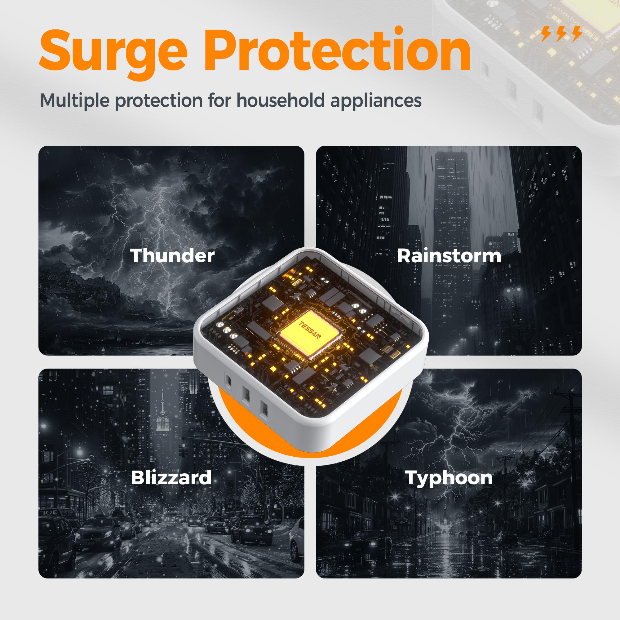 Surge Protector Outlet Extender, Tessan Multi Plug Wall Outlet Splitter With 4 Outlets And 3 Usb (1 Usb C), Multiple Plug Expand