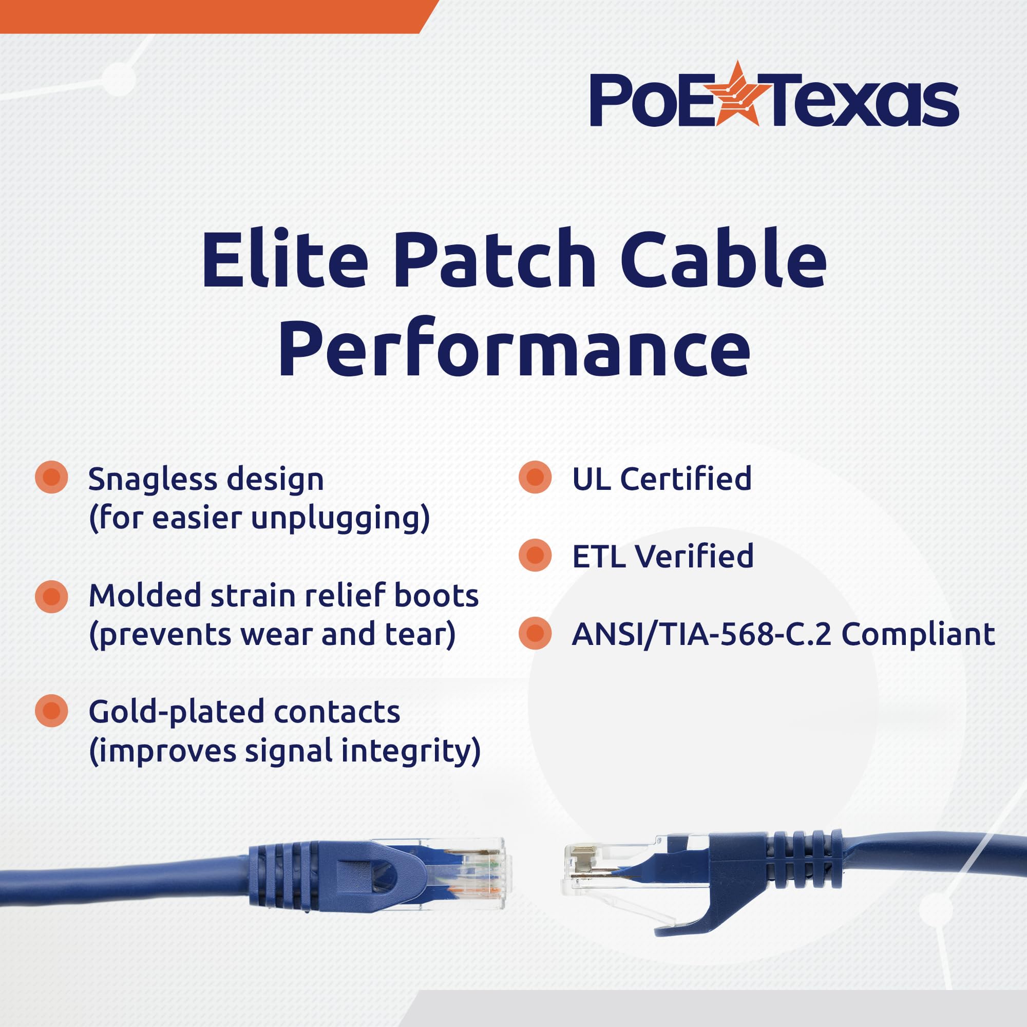 Poe Texas Cat 6 Ethernet Cable 7 Ft   10 Pack   Snagless Patch Cable   10 Gigabit High Speed 24Awg Network Cable   Cat6 Ethernet Cable Cat 6 Cable   Cat 6 Internet Cable Ethernet Cord (Blue, 7 Feet)