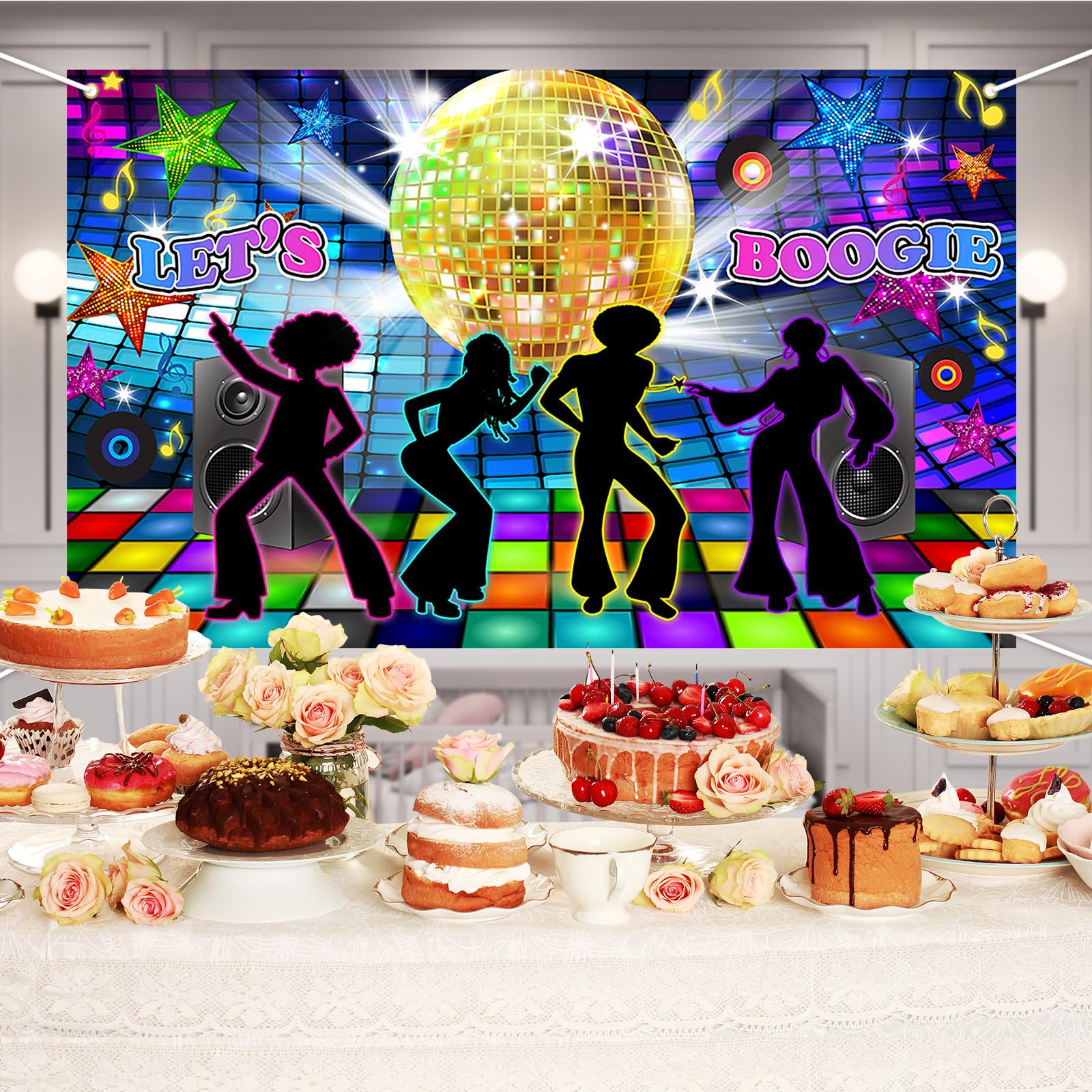 Avezano Disco Backdrop Back To 70S 80S 90S Dance Party Decorations Banner Let'S Boogie Birthday Party Photo Booth Backdrops 70.8