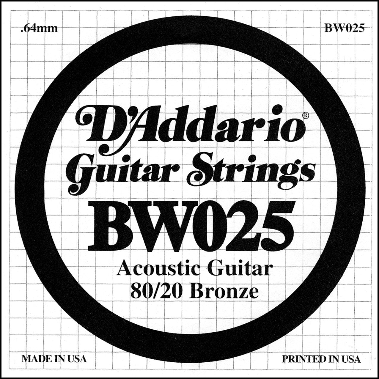 DAddario BW025 Bronze Wound Acoustic Guitar Single String, .025