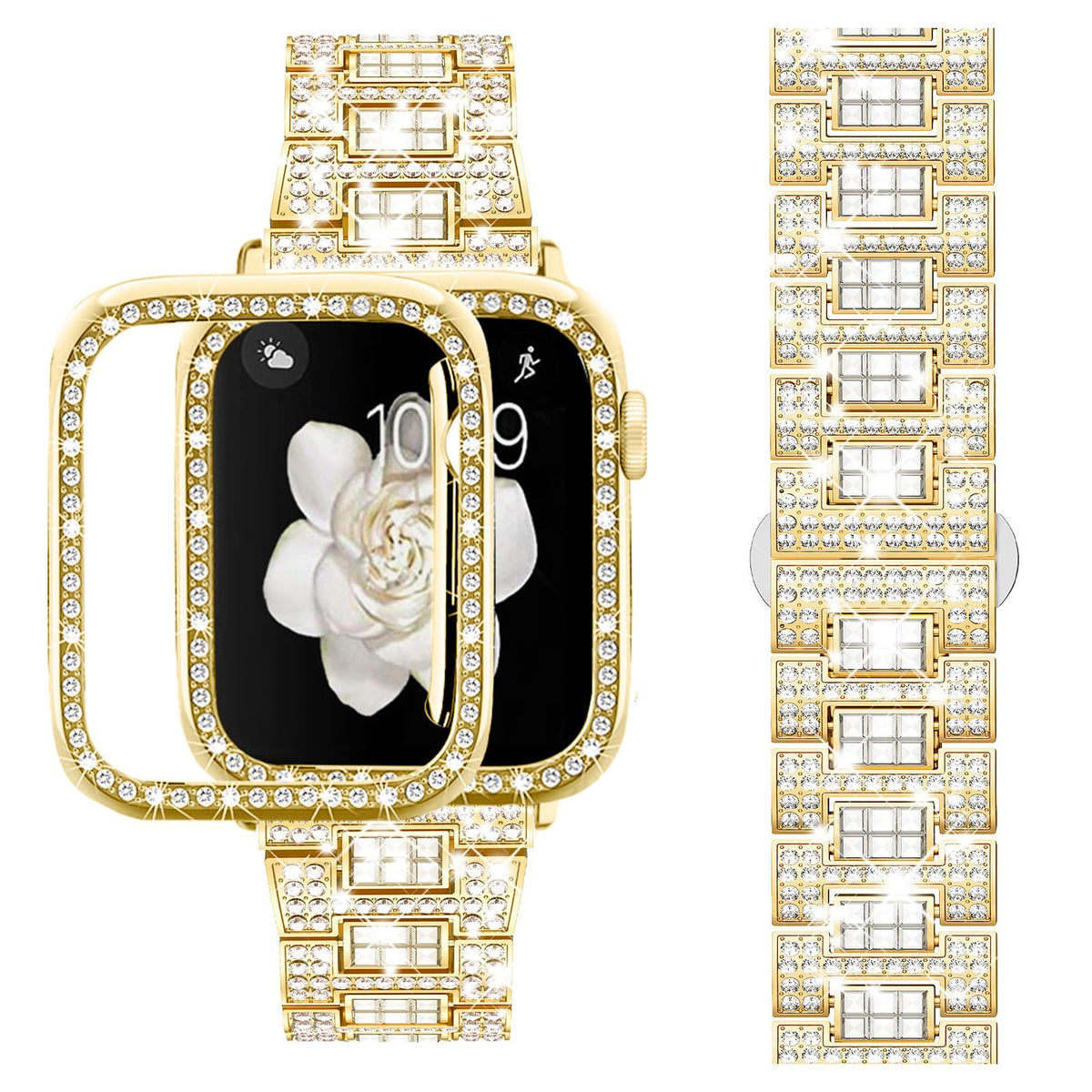 Supoix Compatible With Apple Watch Band 42Mm + Case, Luxury Shiny Diamond Replacement Metal Strap For Women & Soft Tpu Bumper Pr