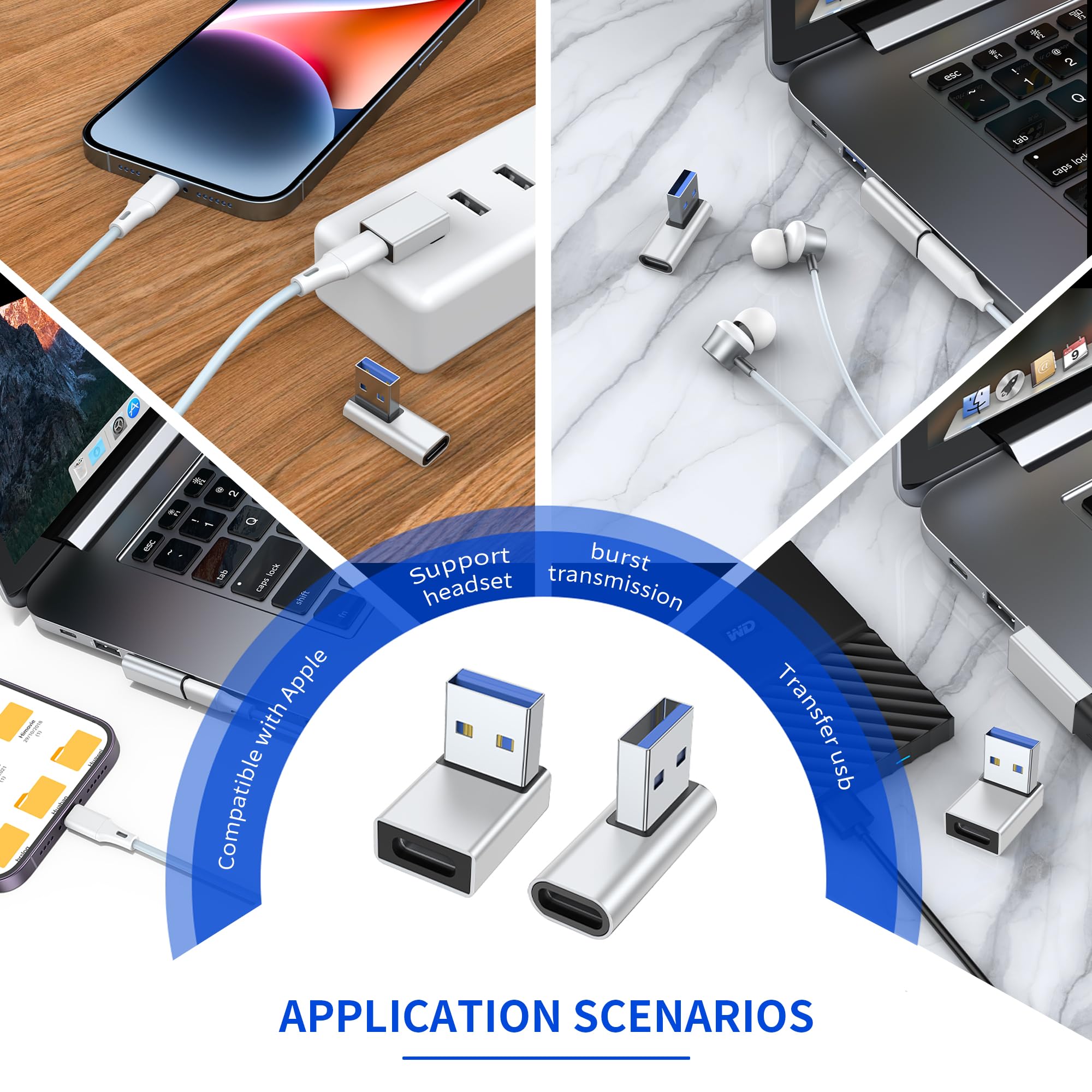 2 Pack 90 Degree Usb A Male To Usb C Female Adapter, Usb A 3.0 Male To Usb C Female Connector Converter For Laptop/Mobile Phone/