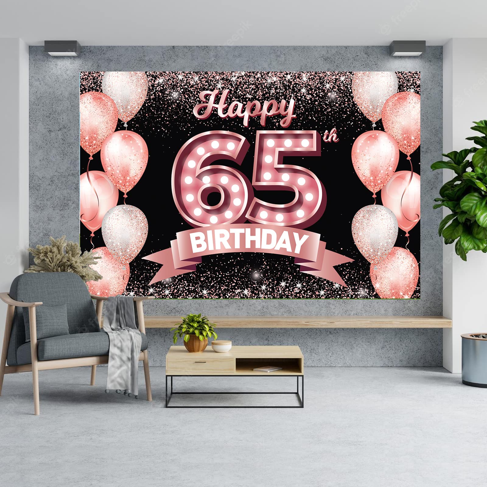 Happy 65Th Birthday Rose Gold Banner Backdrop Cheers To 65 Years Old Confetti Balloons Theme Decor Decorations For Women 65 Year