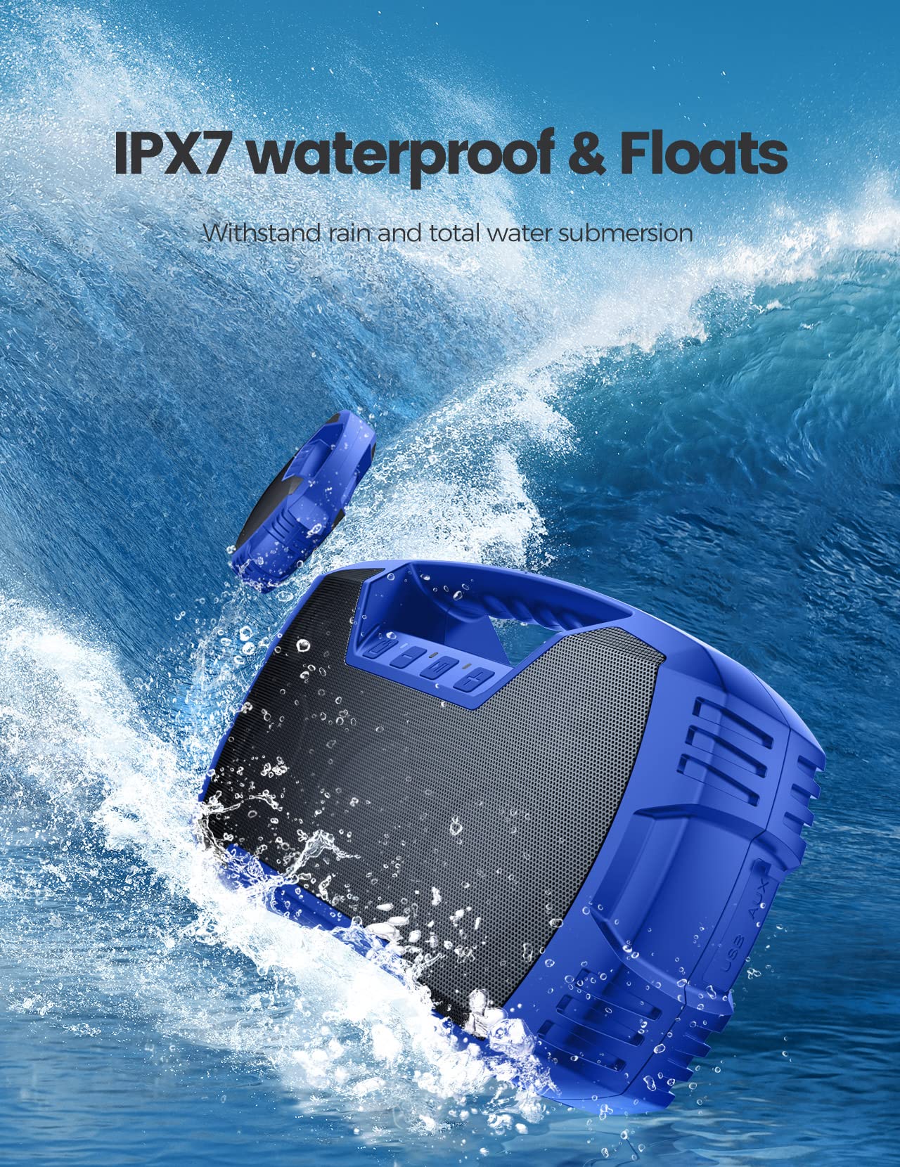 Ipx7 Waterproof Bluetooth Speaker, 40W (60W Peak) Portable Wireless Speaker, 32H Playtime, Stereo Loud Sound, Deep Bass, Outdoor