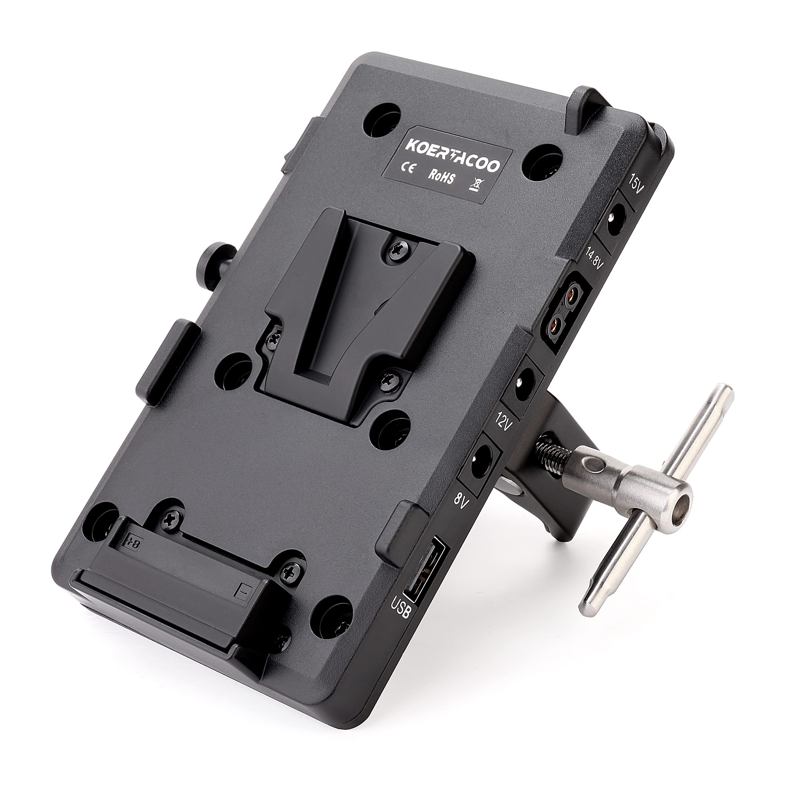Koertacoo V-Mount Lock Battery Plate Power Supply Adapter + Super Clamp For Lighting Stand,Tripod, Support Rod.With D-Tap/Dc/Usb
