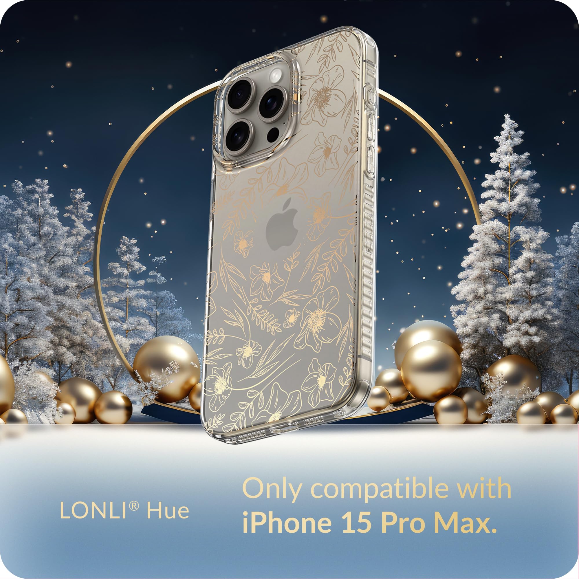 Lonli Hue   For Iphone 15 Pro Max Case   Gold Flower Floral Phone Case With [4 Airbag Cushioned Corners]   Elegant, Unique And A