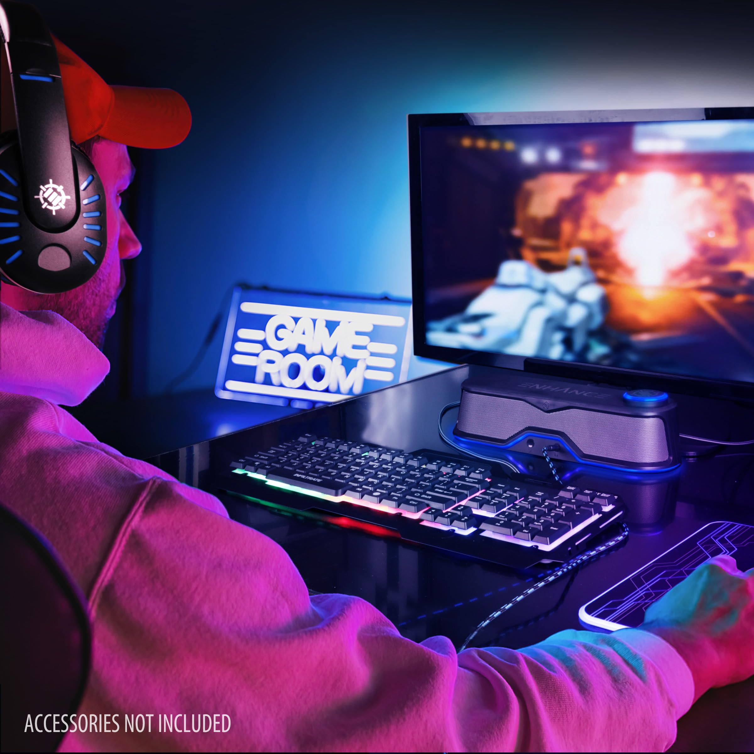 Enhance Sb1 Computer Speakers High Excursion Soundbar - Usb Powered Computer Sound Bar, Under Monitor Speaker With 10W Peak, Led