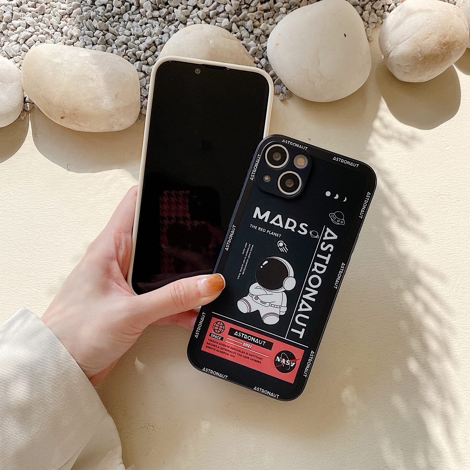 Yonds Queen Compatible With Iphone 12 Cute Case, Cool Cartoon Astronaut Space Mars Rocket Design Stylish Bumper Soft Tpu Rubber
