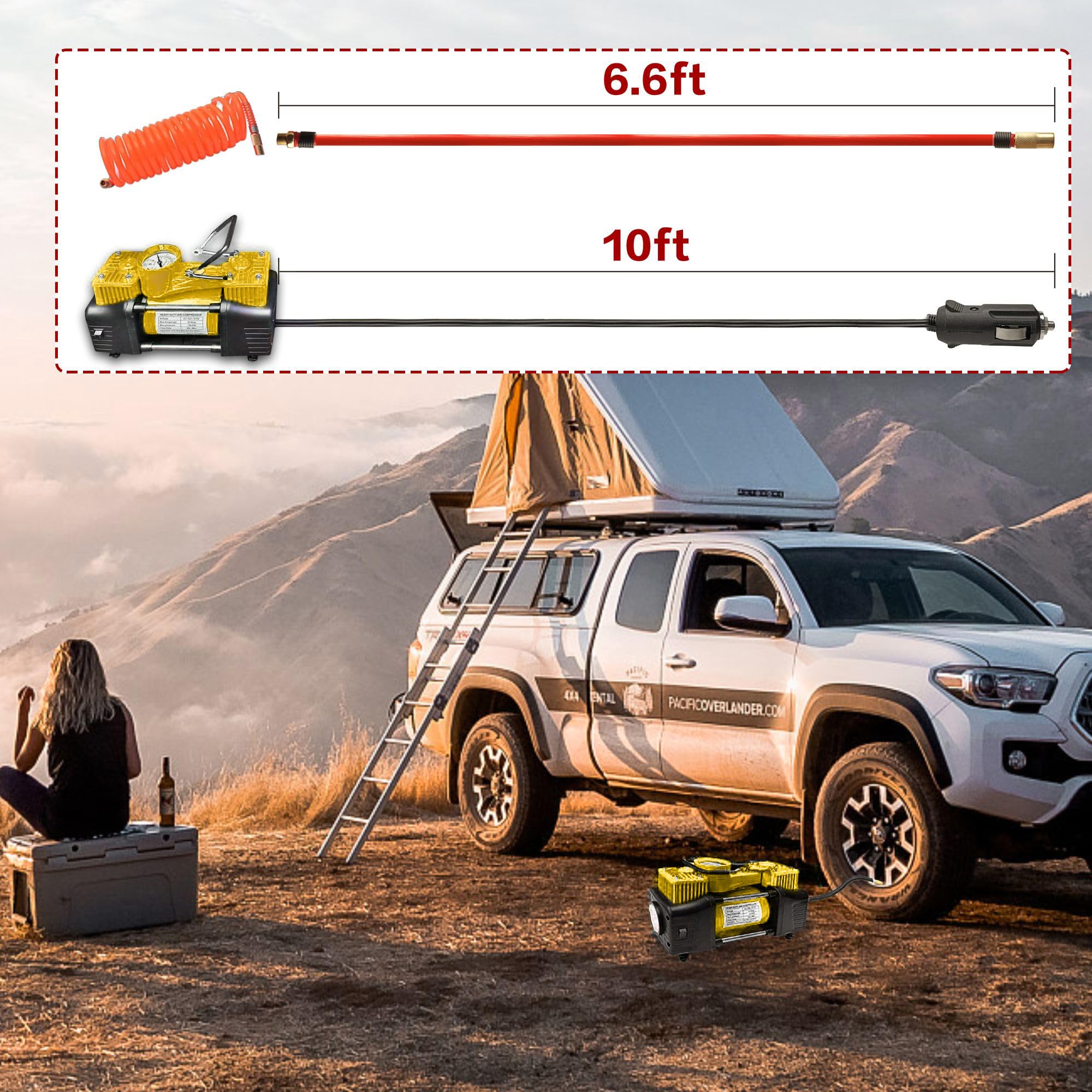 Yellow Tire Inflator Heavy Duty Double Cylinders Direct Drive Inflation Pump,12V Portable Air Compressor Pump With Led Light Dig