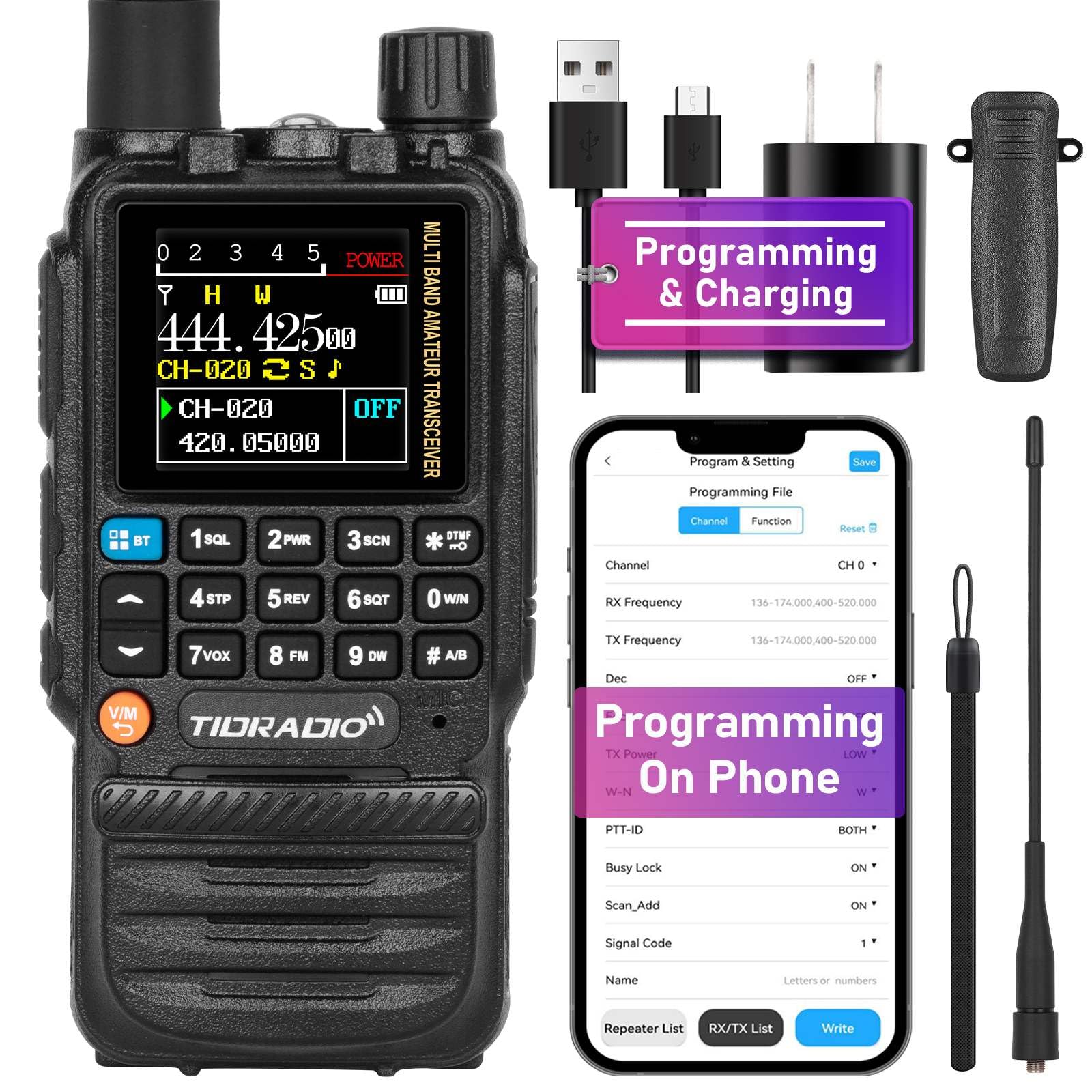 Tidradio Td H3 Gmrs Radio Multi Band Receiving Long Range Walkie Talkies,Usb C Programming & Charging,2500Mah Battery,Am/Fm Rece