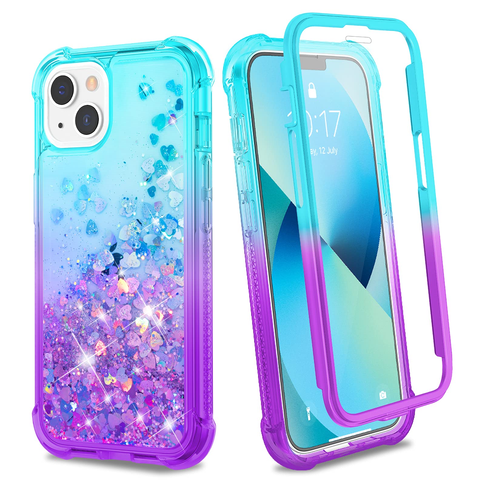 Ruky For Iphone 13 Case & Iphone 14 Case, Glitter Liquid Full Body Rugged Cover With Built In Screen Protector Soft Tpu Shockpro