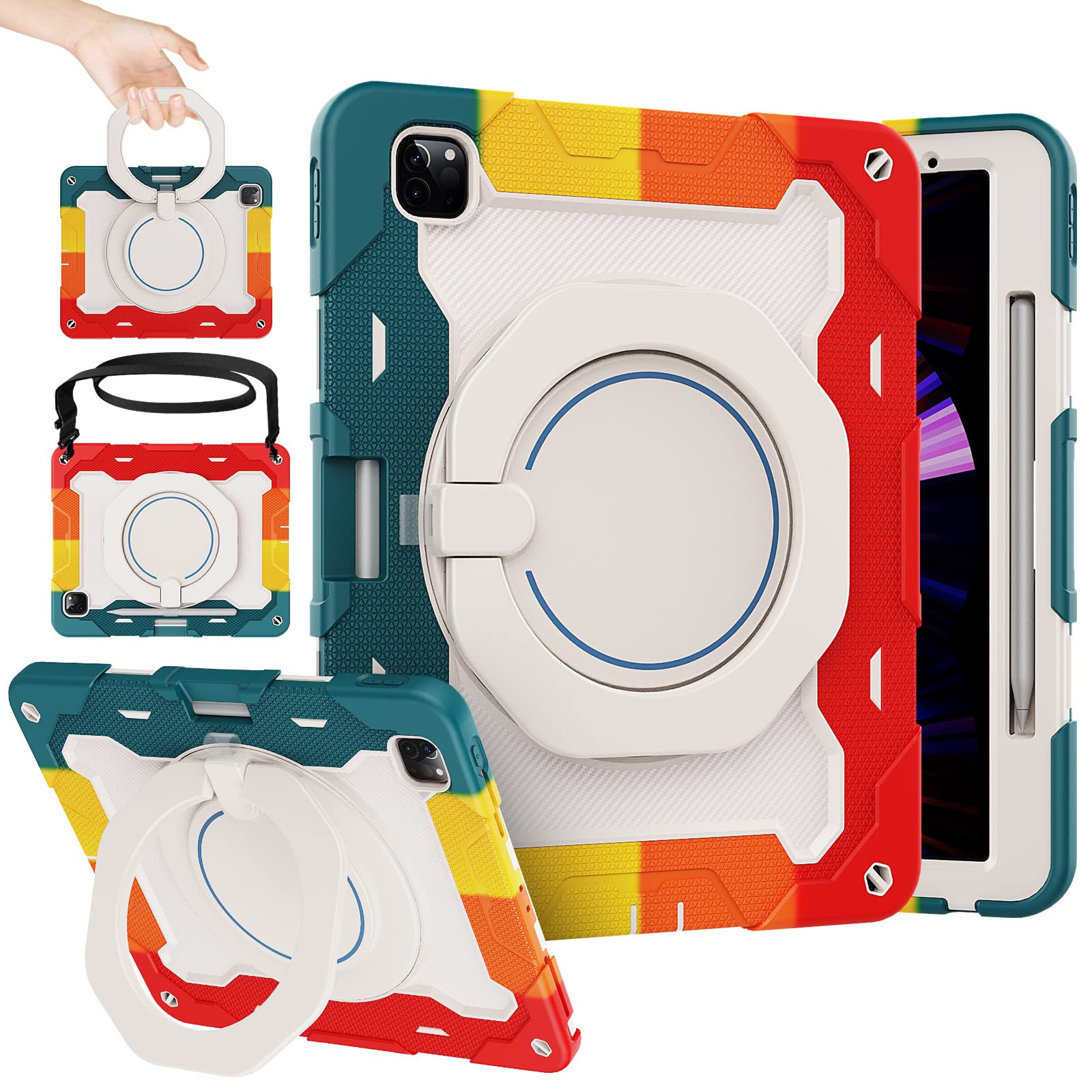 Roiskin For Ipad Pro 12.9 Inch Case (6Th/5Th/4Th/3Rd Generation)With Screen Protector For Kids, 360 Kickstand,Handle, Pencil Hol