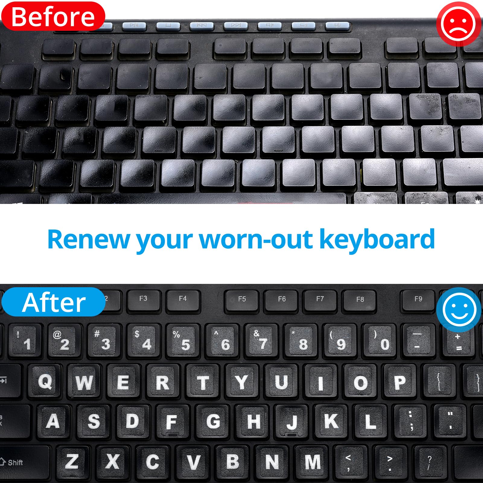 English Keyboard Stickers[6 In 1],Full Size Big Letter English Keyboard Sticker With Black Font On White Background Universal Fo