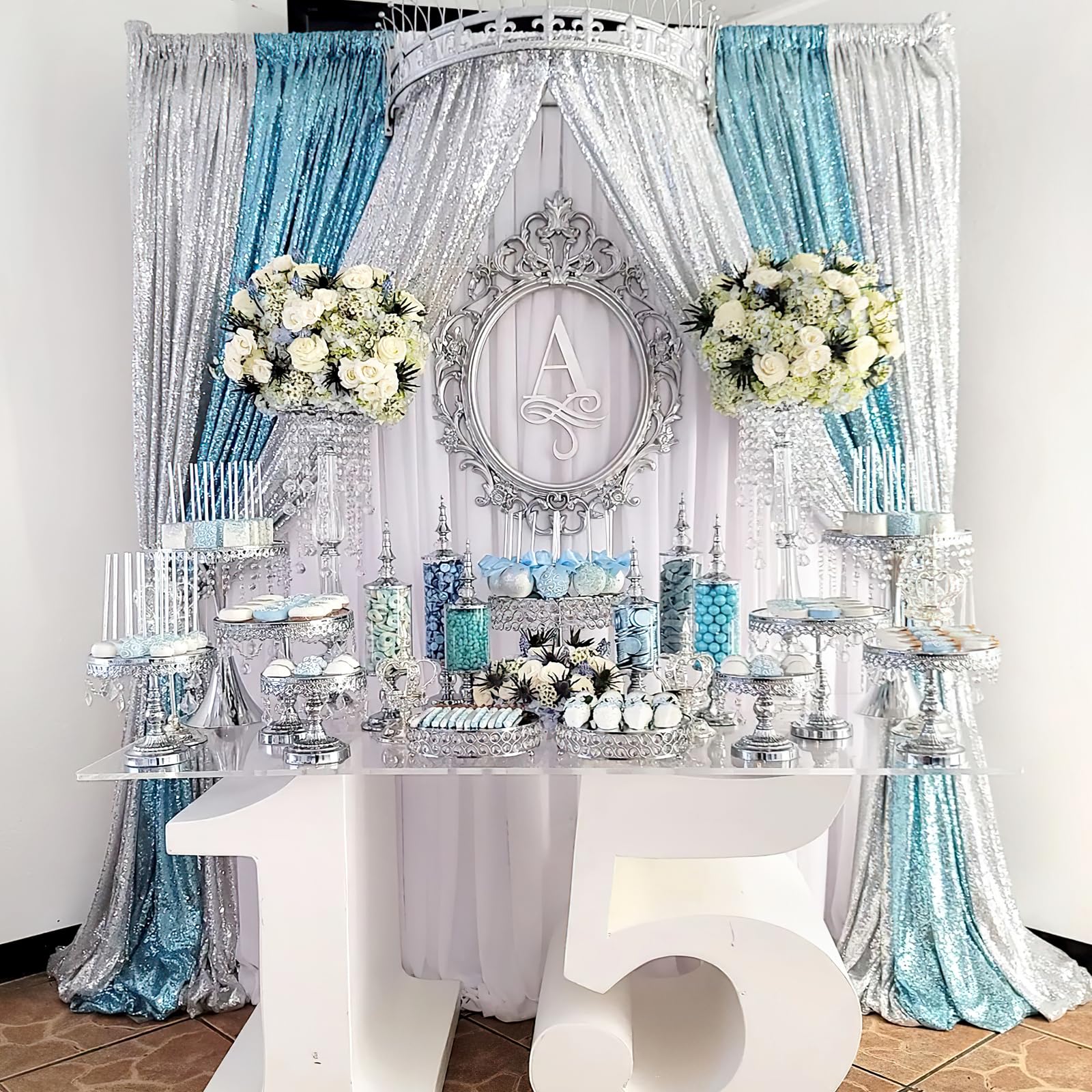 2Ftx8Ft Silver Glitter Sequin Curtain For Party Photography Backgrounds Wedding Backdrops Set Of 4 Panels