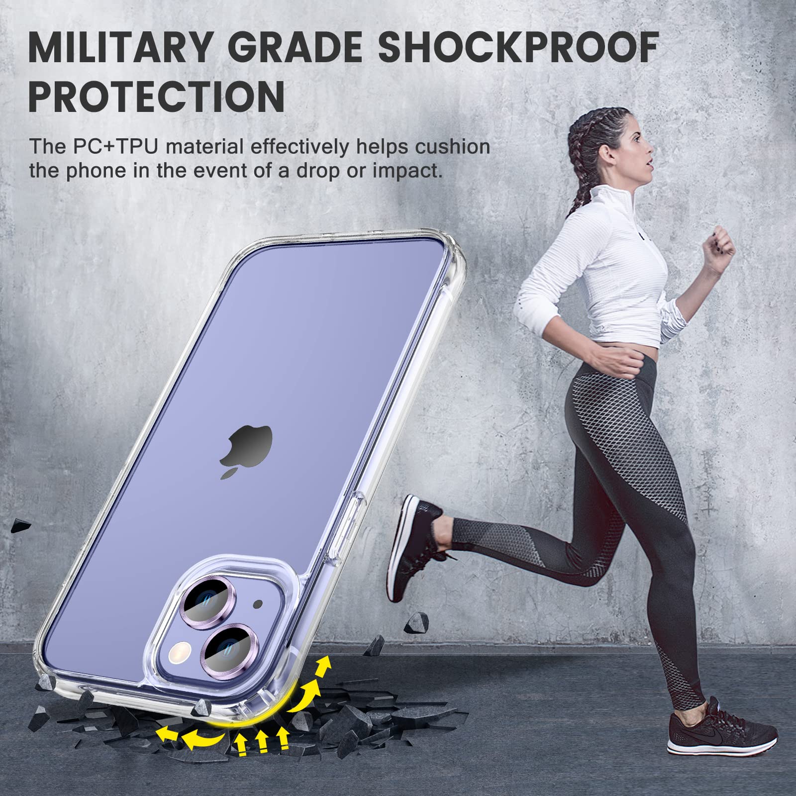 Maxdara [3 In 1 For Iphone 14 Case, Clear Case With Tempered Glass Screen Protector + Camera Lens Protector Drop Protection Case