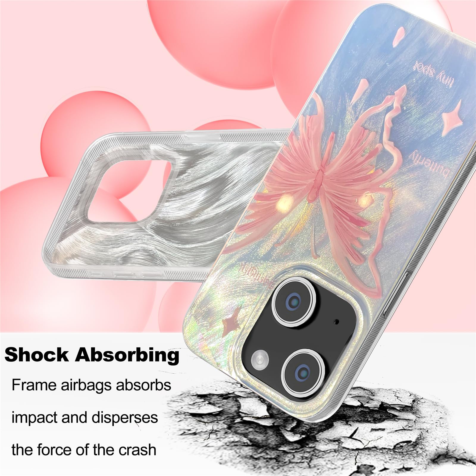 I Mgae In Ar Compact Case For Iphone 15 Pale Pink Butterfly Design,Cute Trendy Soft Slim Tpu Shockproof Protective Phone Cases C