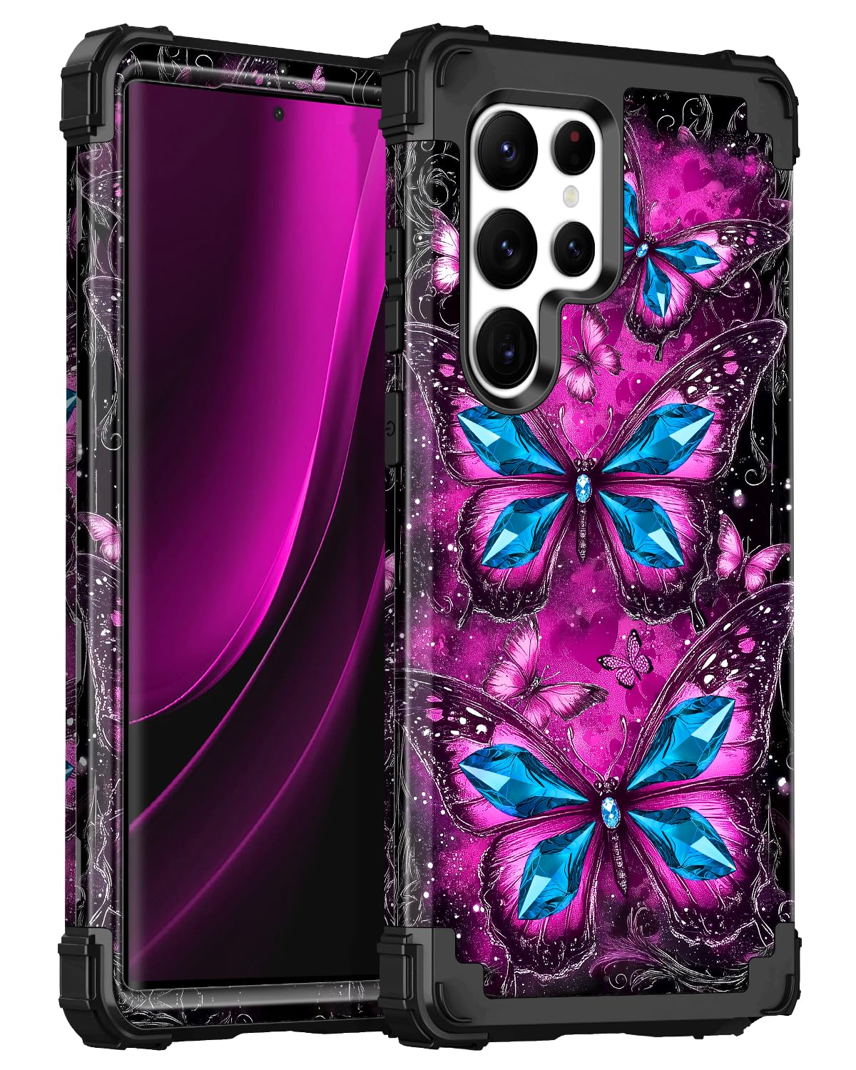 Hekodonk For Galaxy S22 Ultra Case,Glow In The Dark Three Layer Heavy Duty Shockproof Protection Hard Plastic+Soft Silicone Full