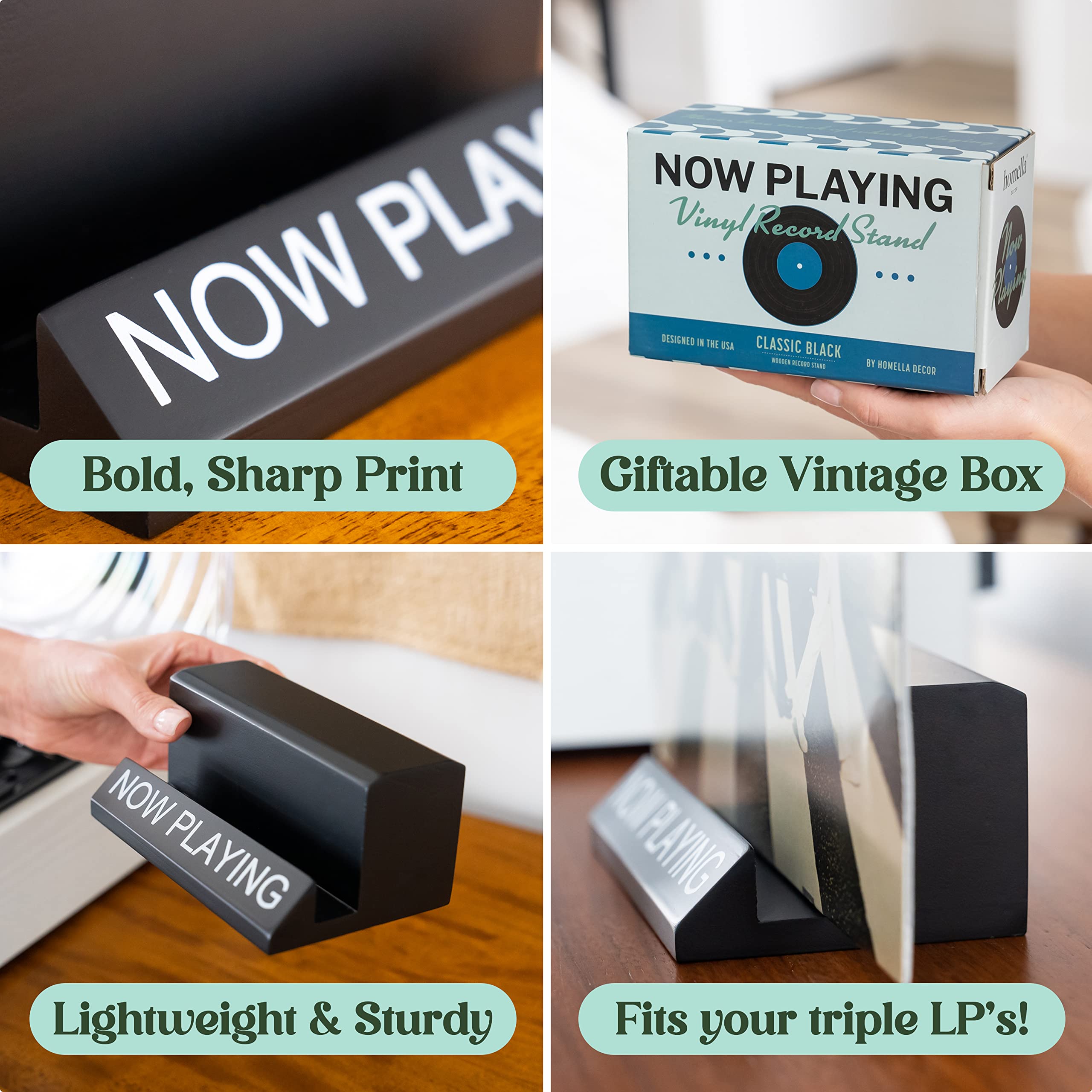 Now Playing Vinyl Record Stand   Classic Black Wooden Vinyl Record Holder For Albums & Record Decor, Now Spinning Record Stand F