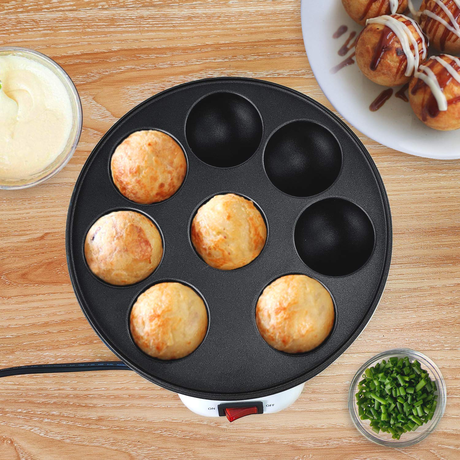 Health And Home Electric Japanese Takoyaki Octopus Pan 8  Balls Maker Danish Aebleskiver And Ebelskiver Maker, Cake Pops Maker With Nonstick Coating,Easy Clean