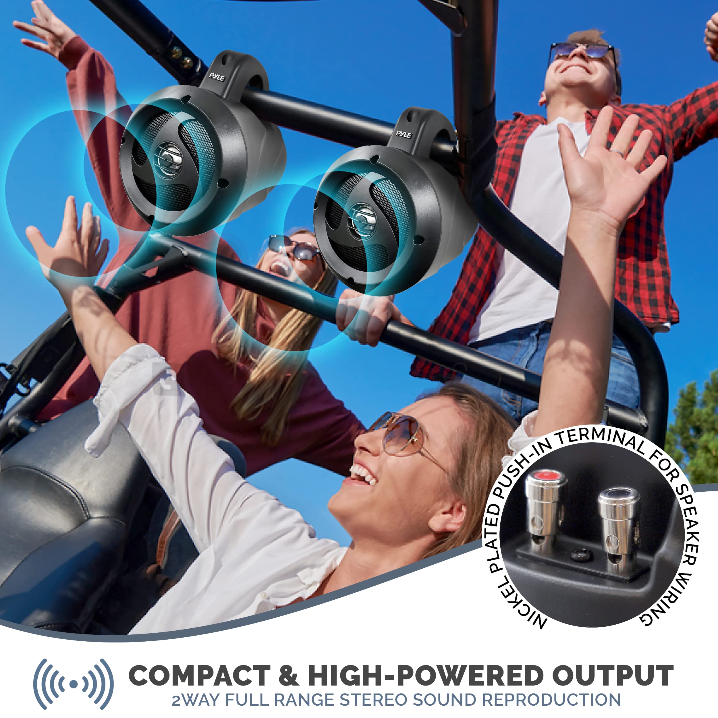 Pyle 2-Way Dual Waterproof Off-Road Speakers - 4 Inch 900W Marine Grade Wakeboard Tower Speakers System, Full Range Outdoor Audi