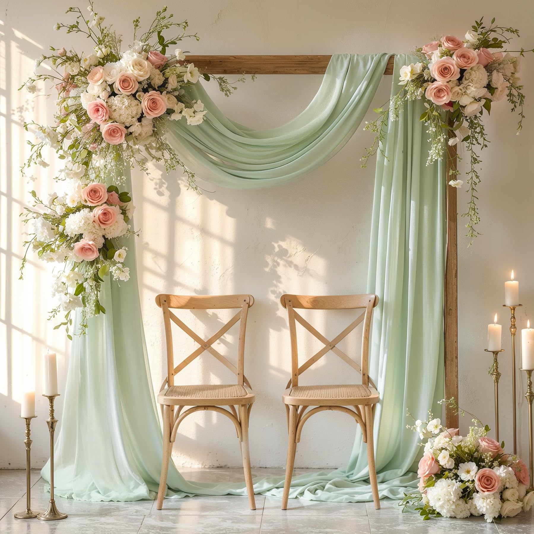 Wedding Arch Draping Fabric 2 Panels 19Ft Sage Green Drapes For Backdrop Wedding Ceremony Reception Decorations Sheer Fabric For