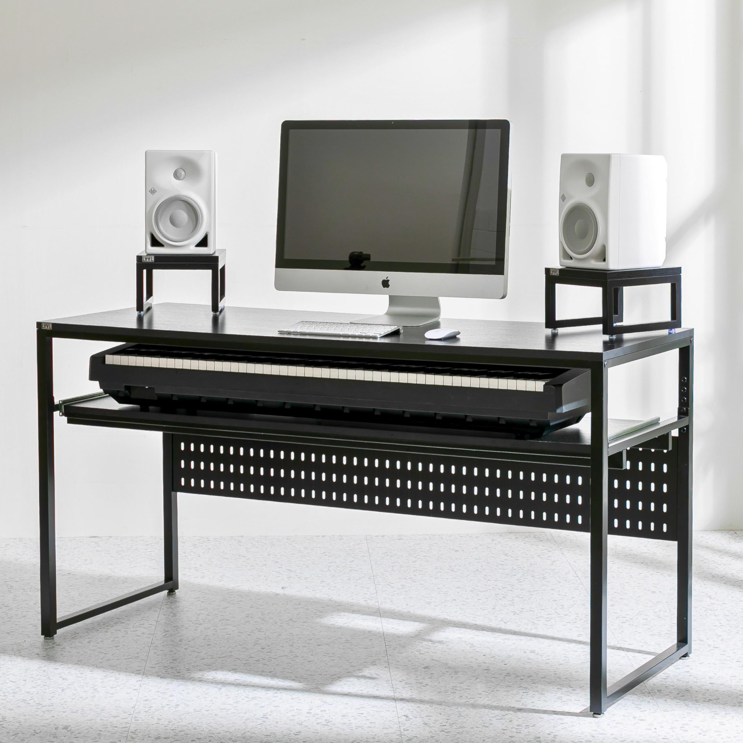 Lyyl Music Studio Desk With Keyboard Tray, For Full 88 Keys And 61 Keys (Music Producer Desk) (88 Keys, Black)(Cable Tray & Spea