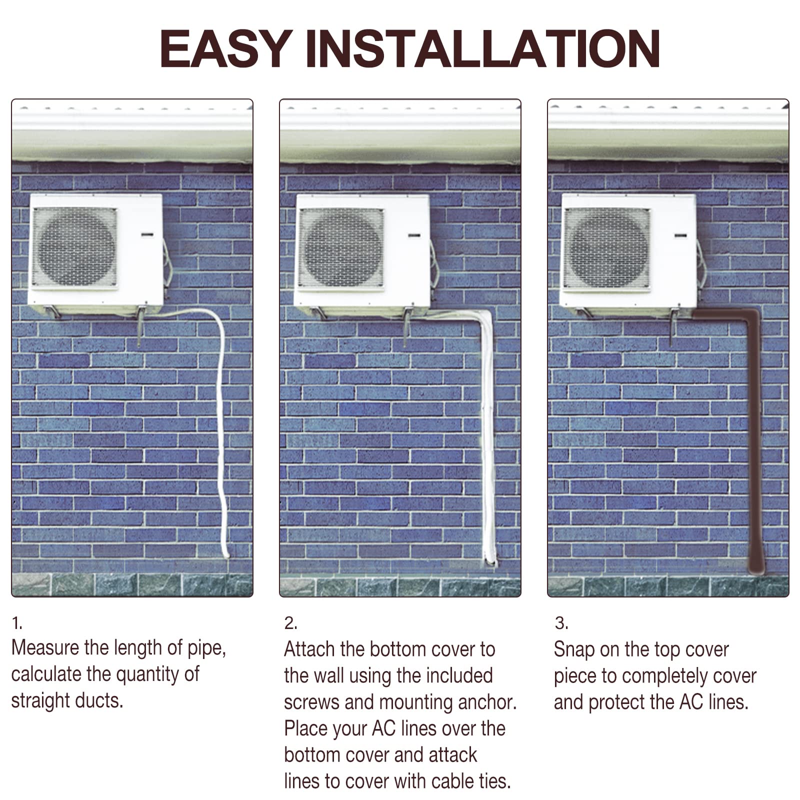 3'' W 10Ft L Brown Line Set Cover Kit For Mini Split Air Conditioners Decorative Pvc Slim Line Cover For Central Ac & Heat Pumps