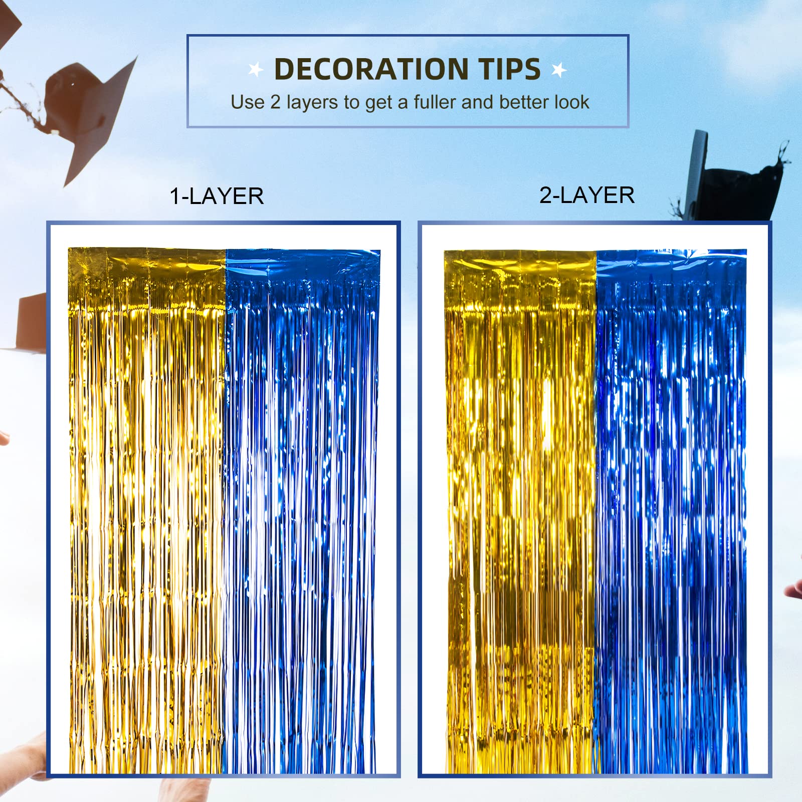 Lolstar 4 Pack Green And Gold Graduation Party Decoration 2022, 3.3X6.6 Ft Foil Fringe Curtains, Tinsel Backdrop, Graduation Pho